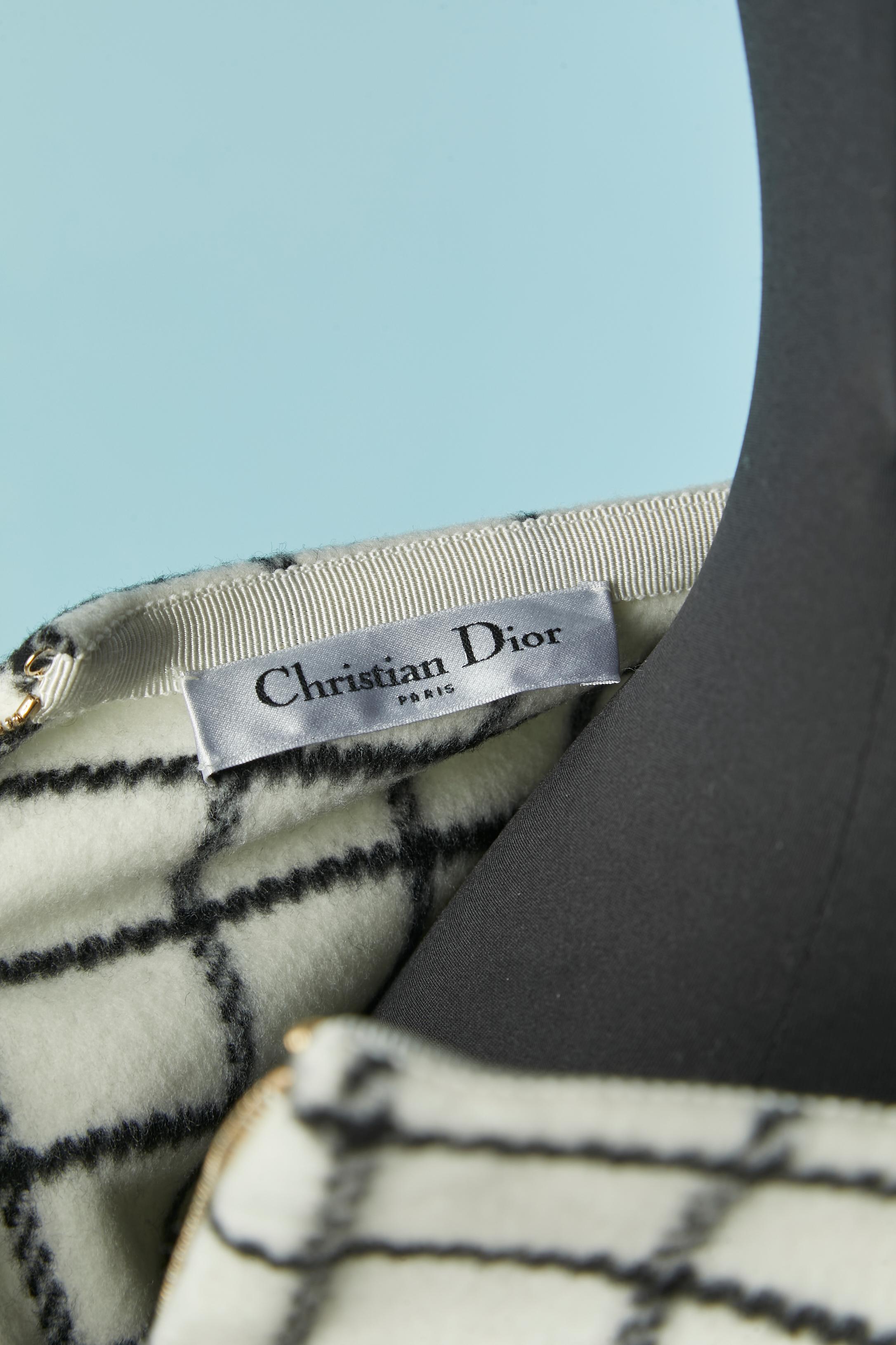 Jupe en laine blanche à carreaux noirs CHRISTIAN DIOR en vente 1