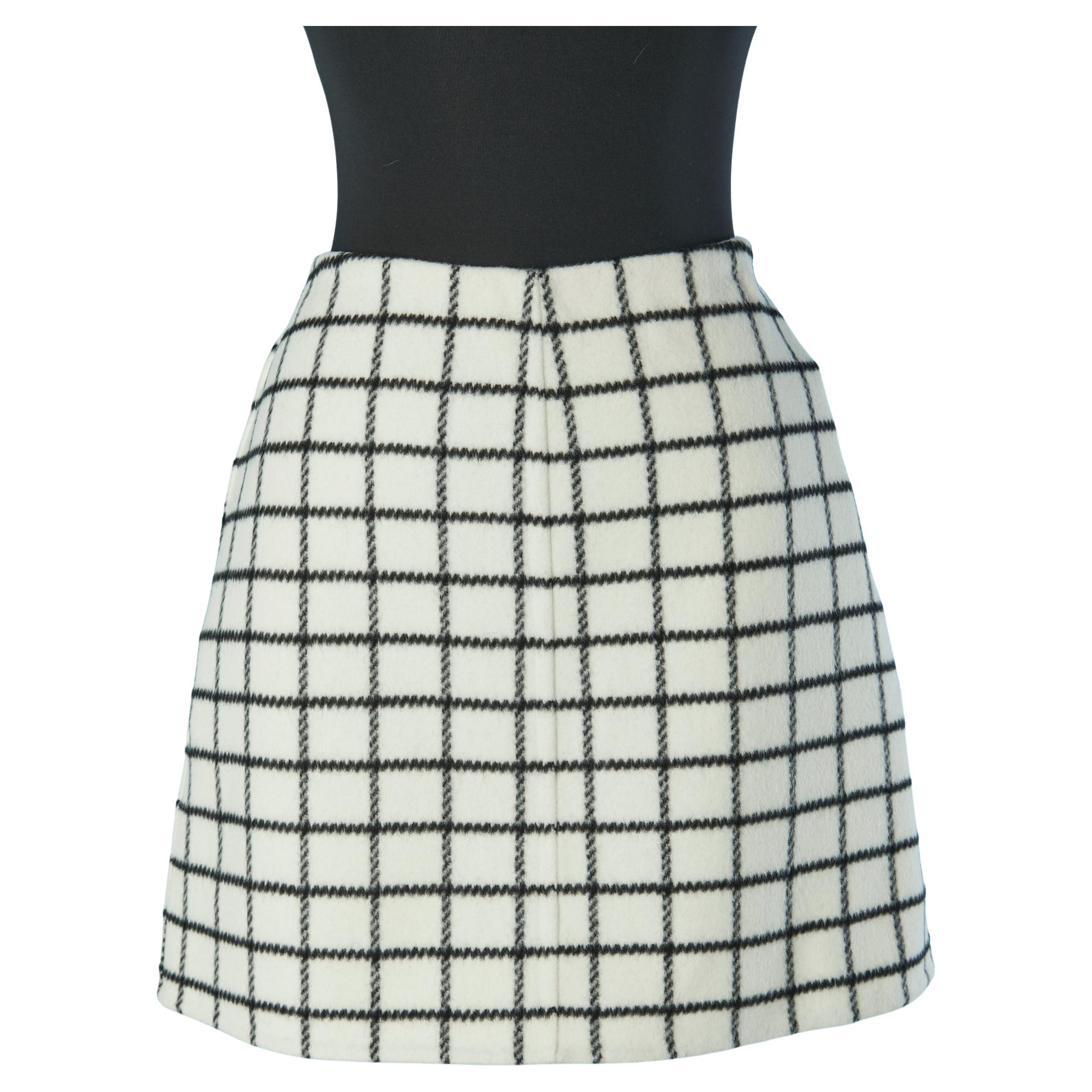 Jupe en laine blanche à carreaux noirs CHRISTIAN DIOR en vente