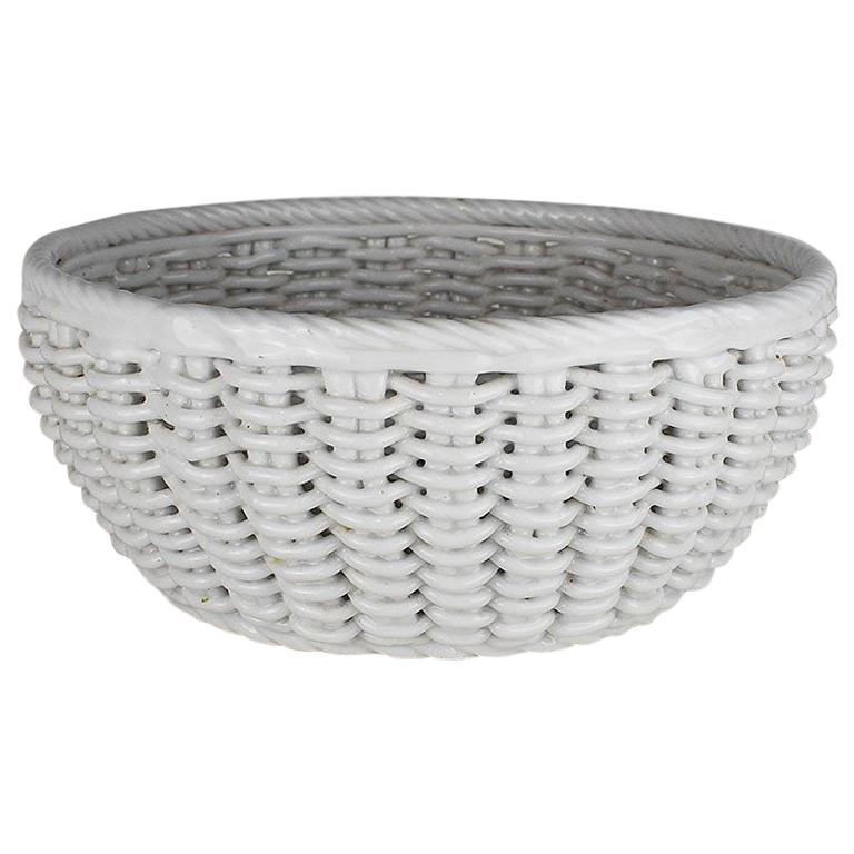 White Woven Ceramic Decorative Bowl, Italy