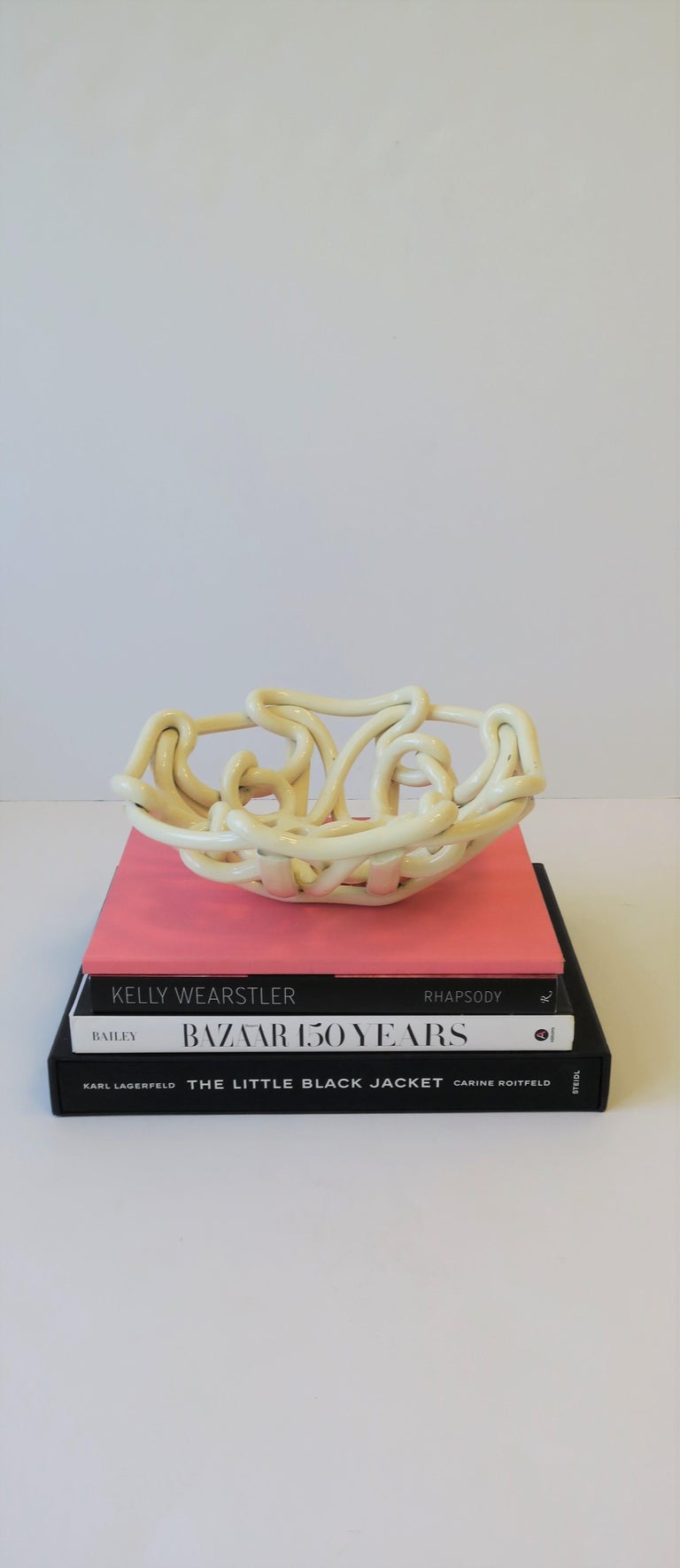 White Woven Pottery Ceramic Centerpiece Bowl For Sale at 1stDibs