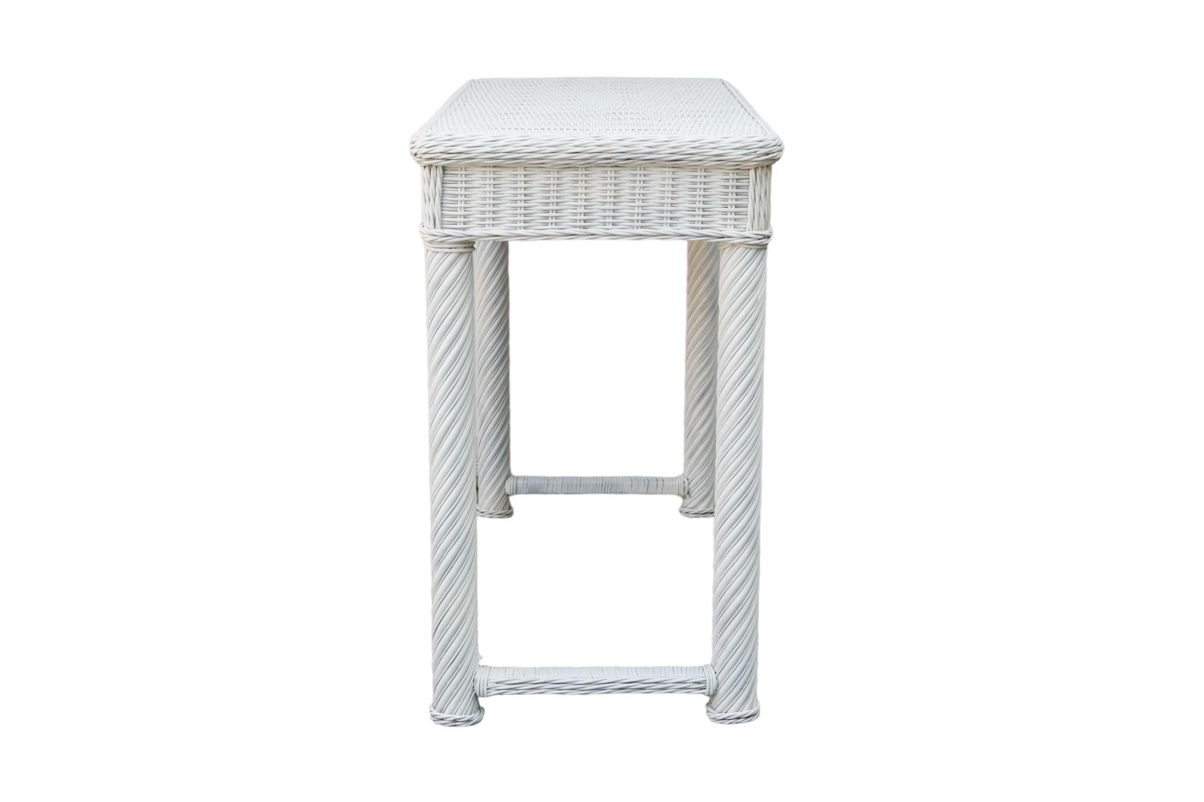 Unknown White Woven Rattan Hall Table For Sale
