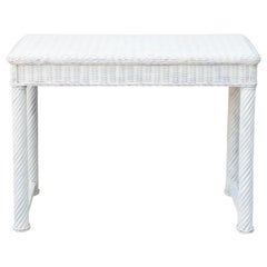 Vintage White Woven Rattan Hall Table