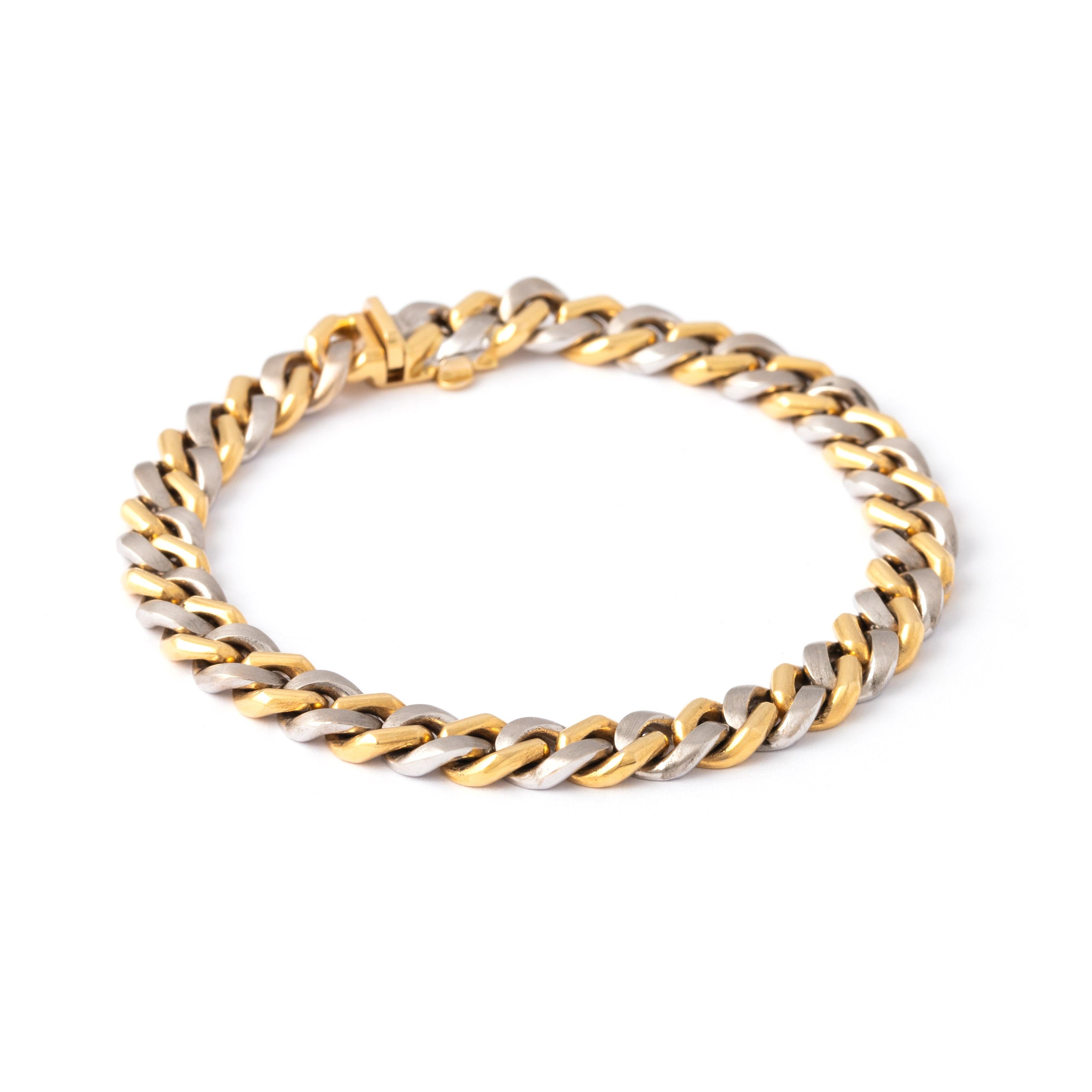 White & Yellow 18K Gold Chain Bracelet In Excellent Condition For Sale In Geneva, CH