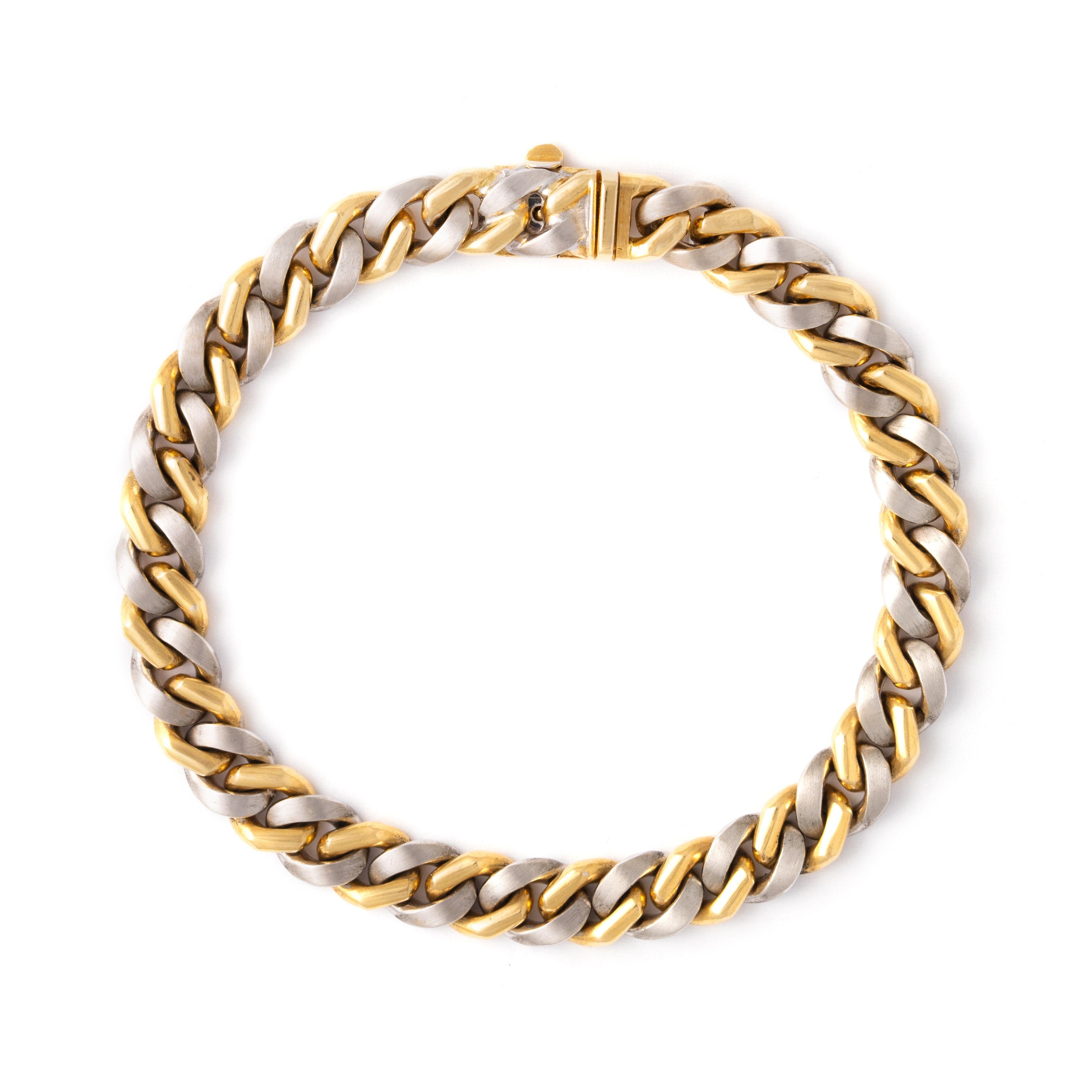 Women's or Men's White & Yellow 18K Gold Chain Bracelet For Sale