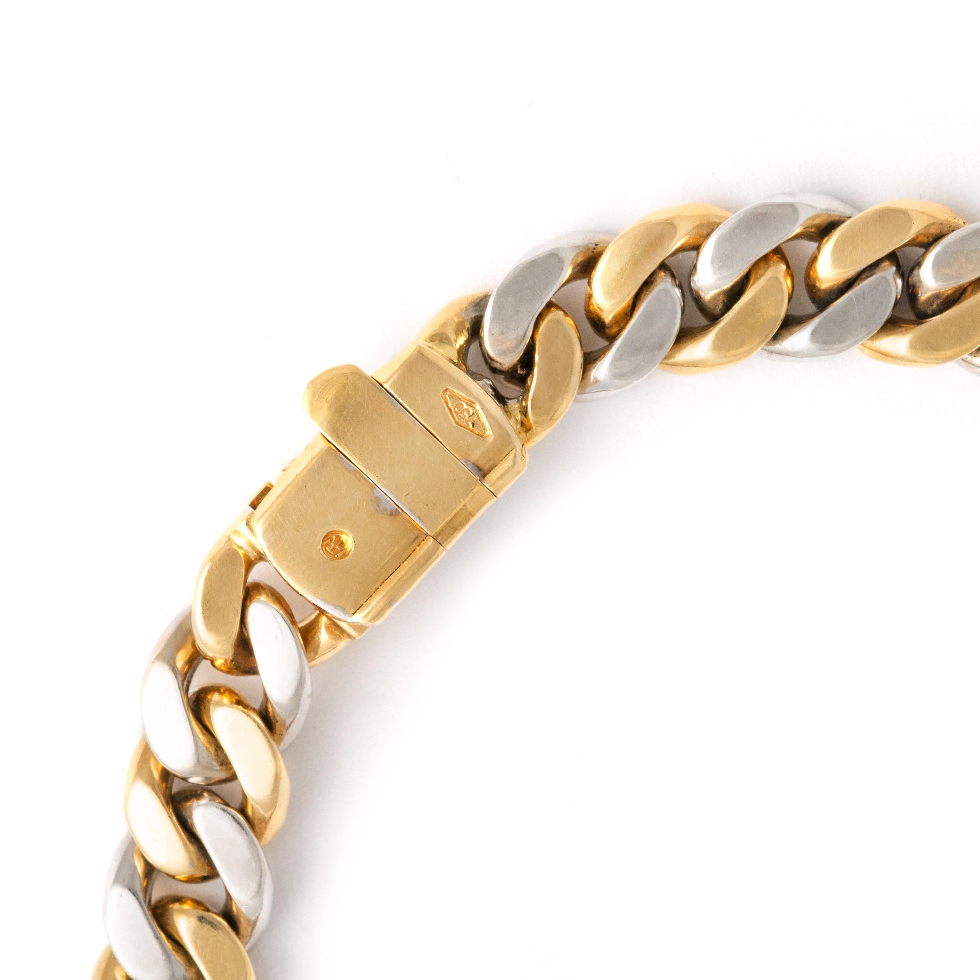 Bracelet chaîne en or blanc et jaune 18 carats en vente 1