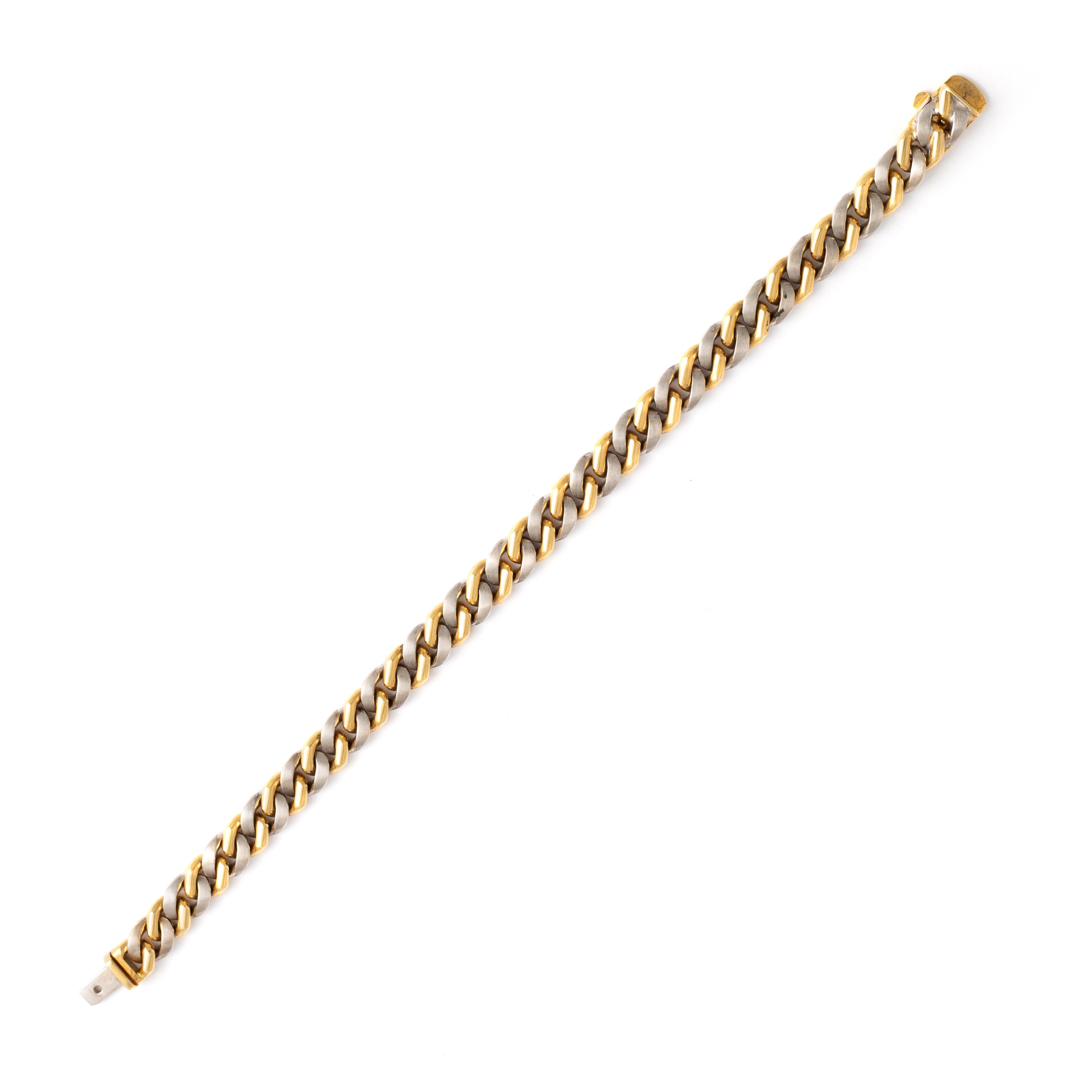 Bracelet chaîne en or blanc et jaune 18 carats en vente 2