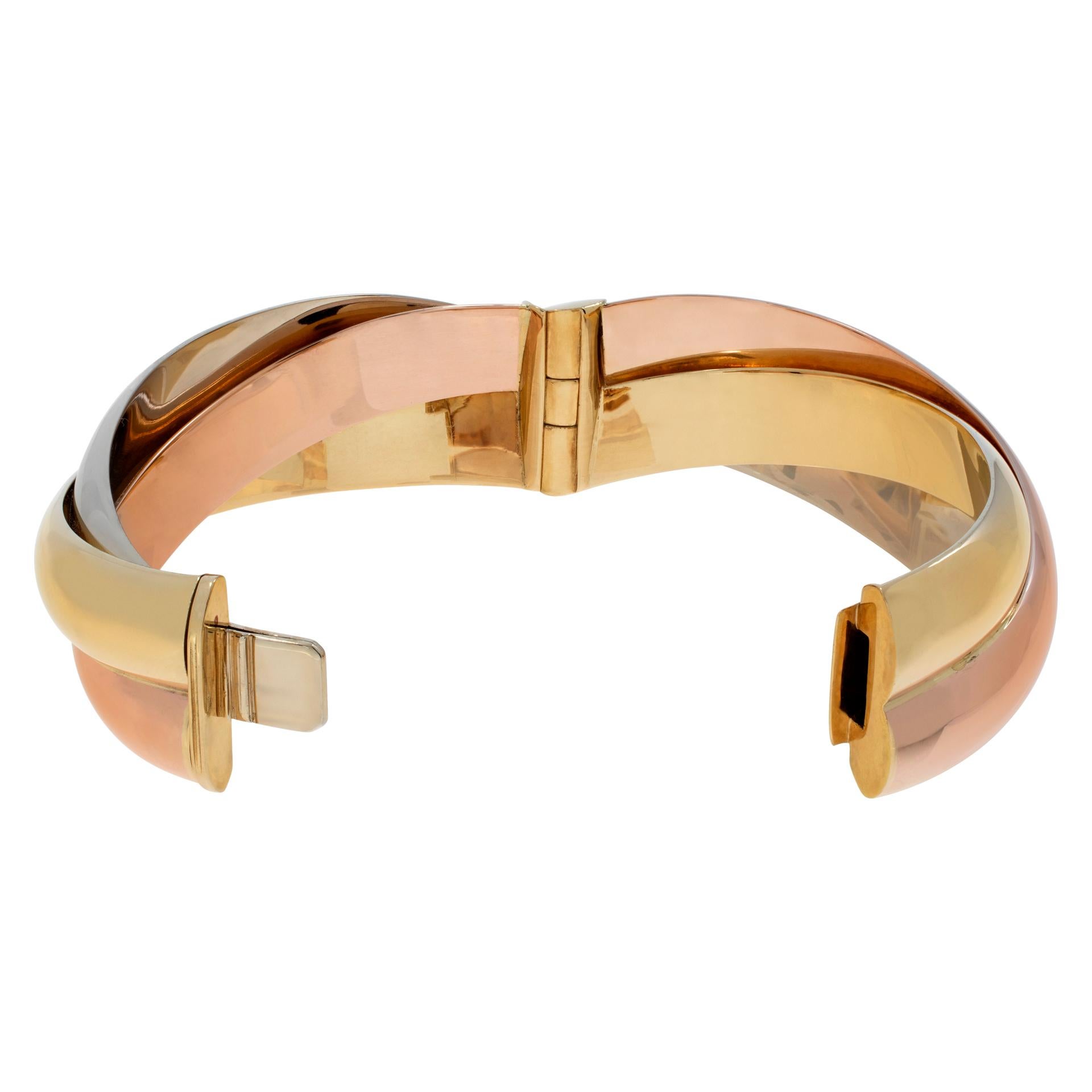 White, yellow and rose gold bangle bracelet In Excellent Condition For Sale In Surfside, FL