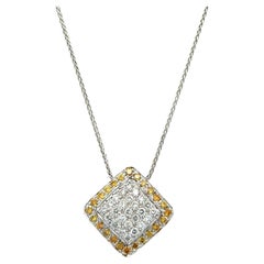 White & Yellow Diamond 18 Karat Two Tone Square Pendant Necklace Contemporary