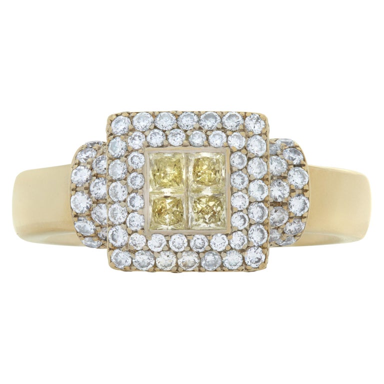 White and Yellow Diamond Ring in 18k White Gold, Approx 1 Ct in