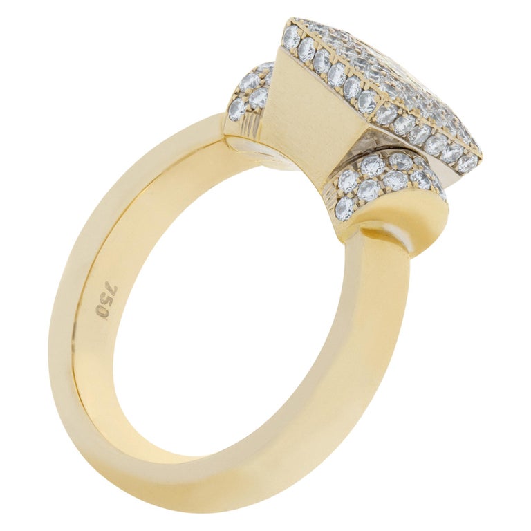White and Yellow Diamond Ring in 18k White Gold, Approx 1 Ct in