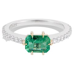 White & Yellow Gold Emerald Cut Emerald & Diamond Alternative Engagement Ring