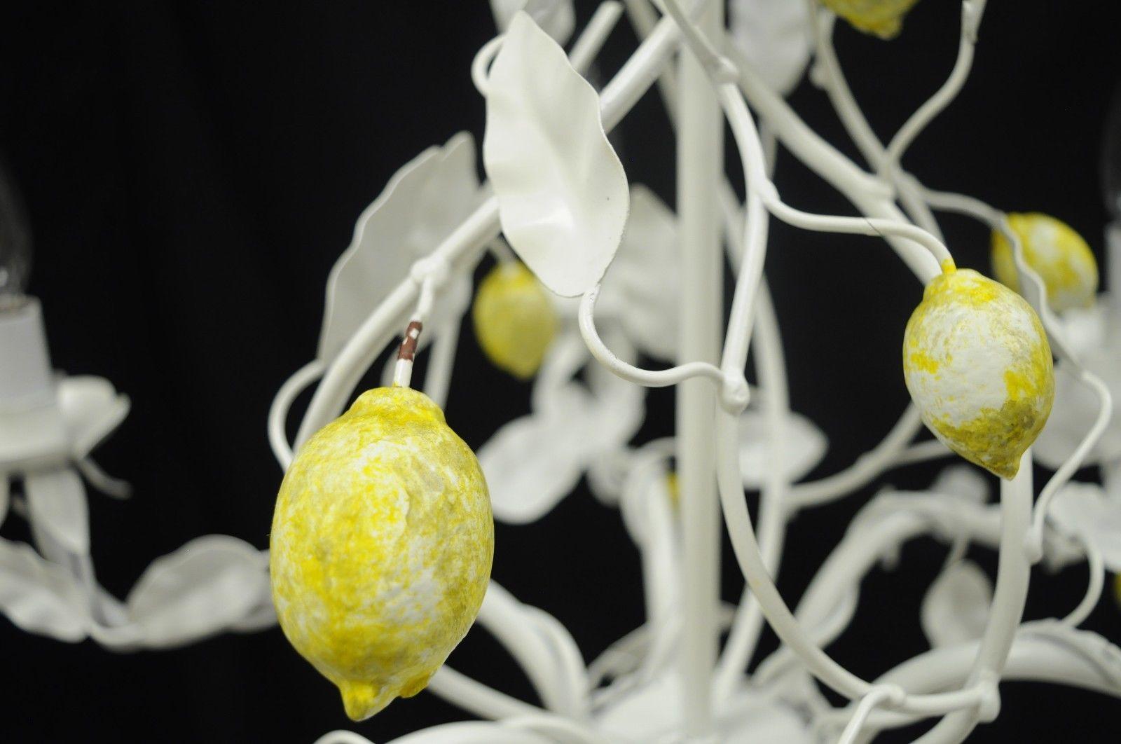 White Yellow Lemon Chandelier Italian Hollywood Regency Chic Tole Metal Toleware 1