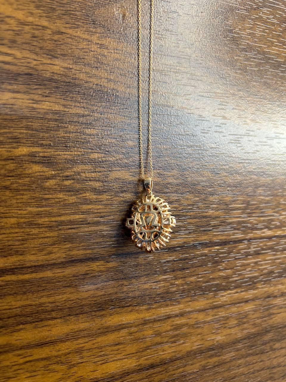 White Yellow Opal Black Diamond Halo Peach Morganite Rose Gold Pendant Necklace For Sale 5