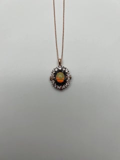 White Yellow Opal Black Diamond Halo Peach Morganite Rose Gold Pendant Necklace
