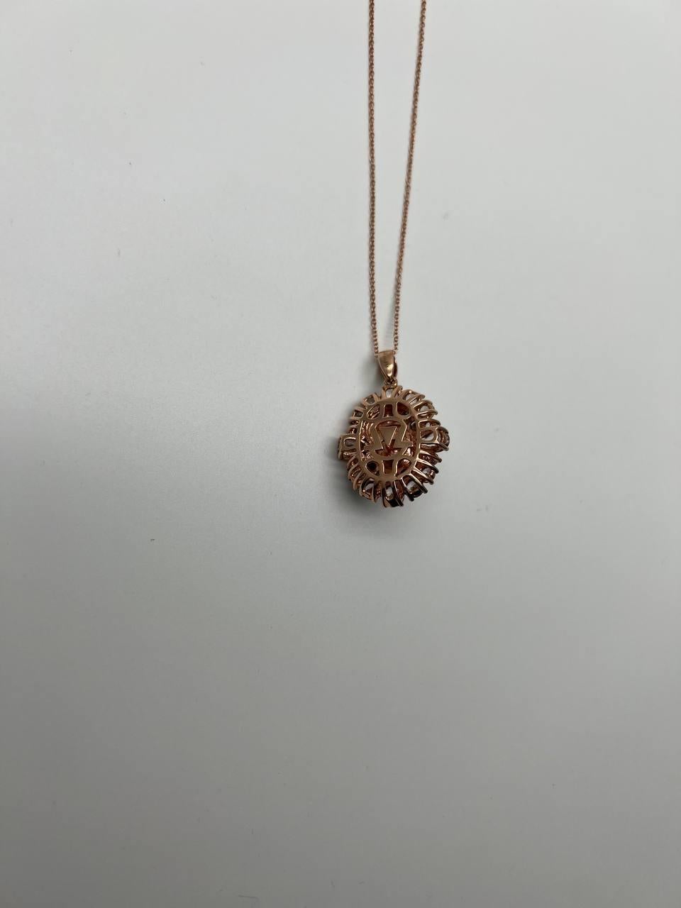 Mixed Cut White Yellow Opal Black Diamond Halo Peach Morganite Rose Gold Pendant Necklace For Sale