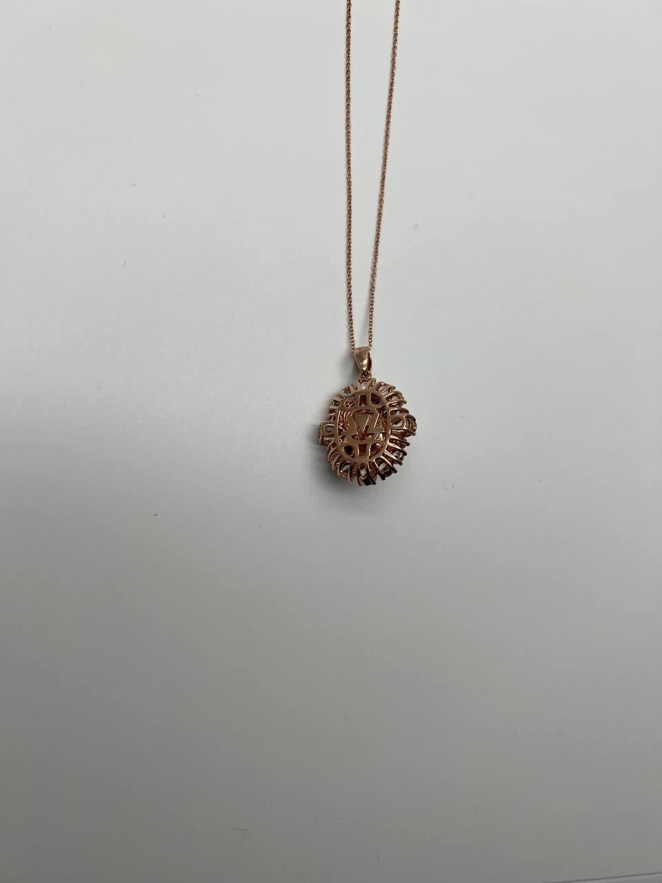 Women's White Yellow Opal Black Diamond Halo Peach Morganite Rose Gold Pendant Necklace For Sale