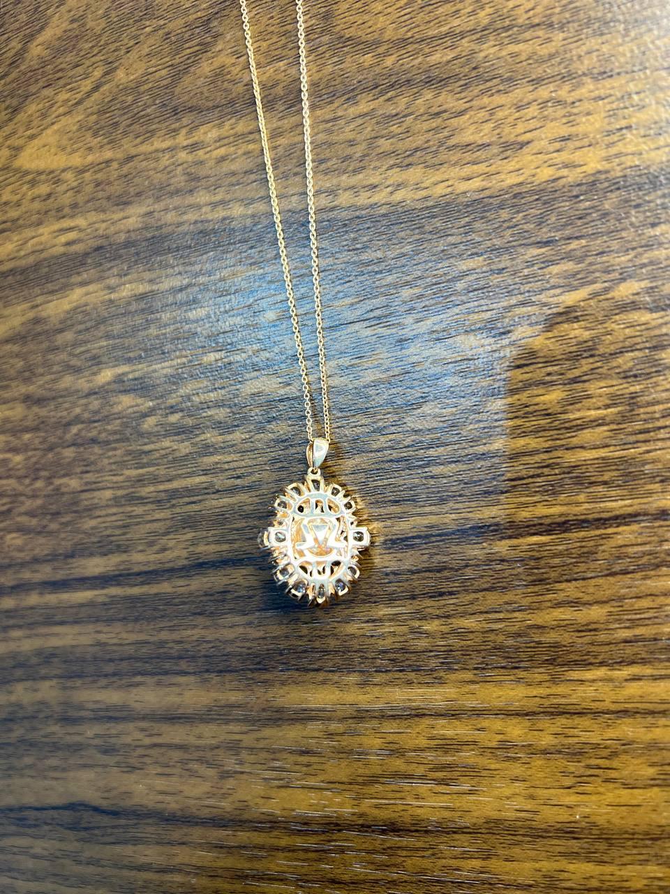 White Yellow Opal Black Diamond Halo Peach Morganite Rose Gold Pendant Necklace For Sale 4