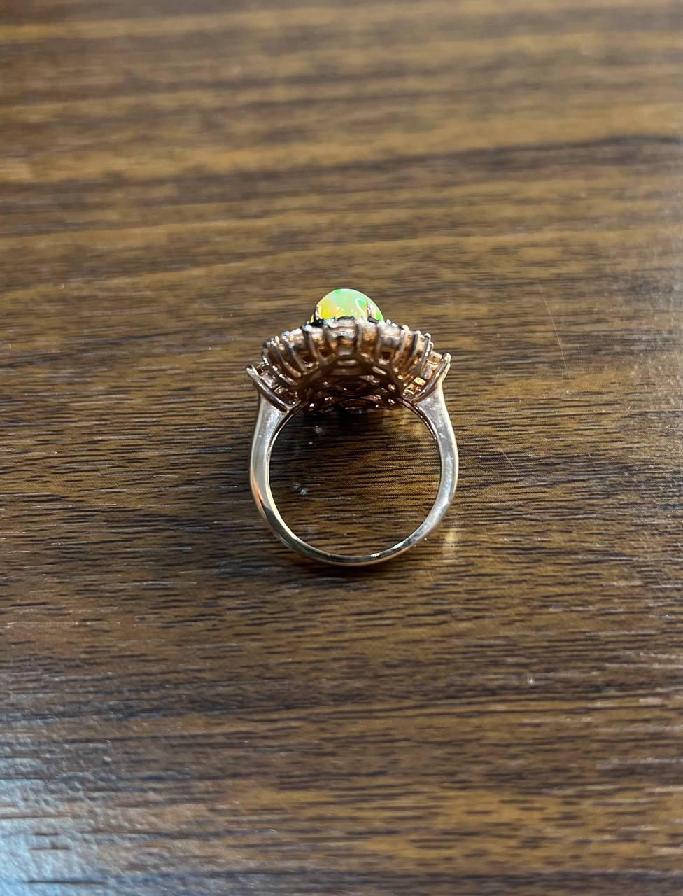White Yellow Opal Black Diamond Halo Peach Morganite Rose Gold Statement Ring For Sale 2