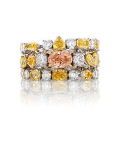 White & Yellow, Orange & Pink Diamond Ring Set in 18K White Gold