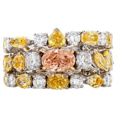White & Yellow, Orange & Pink Diamond Ring Set in 18K White Gold