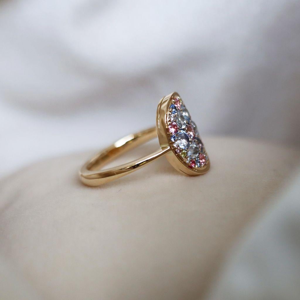 Early Victorian White Yellow Pink Diamond Blue Sapphire Pink Spinel Starstruck Ring, Joke Quick For Sale