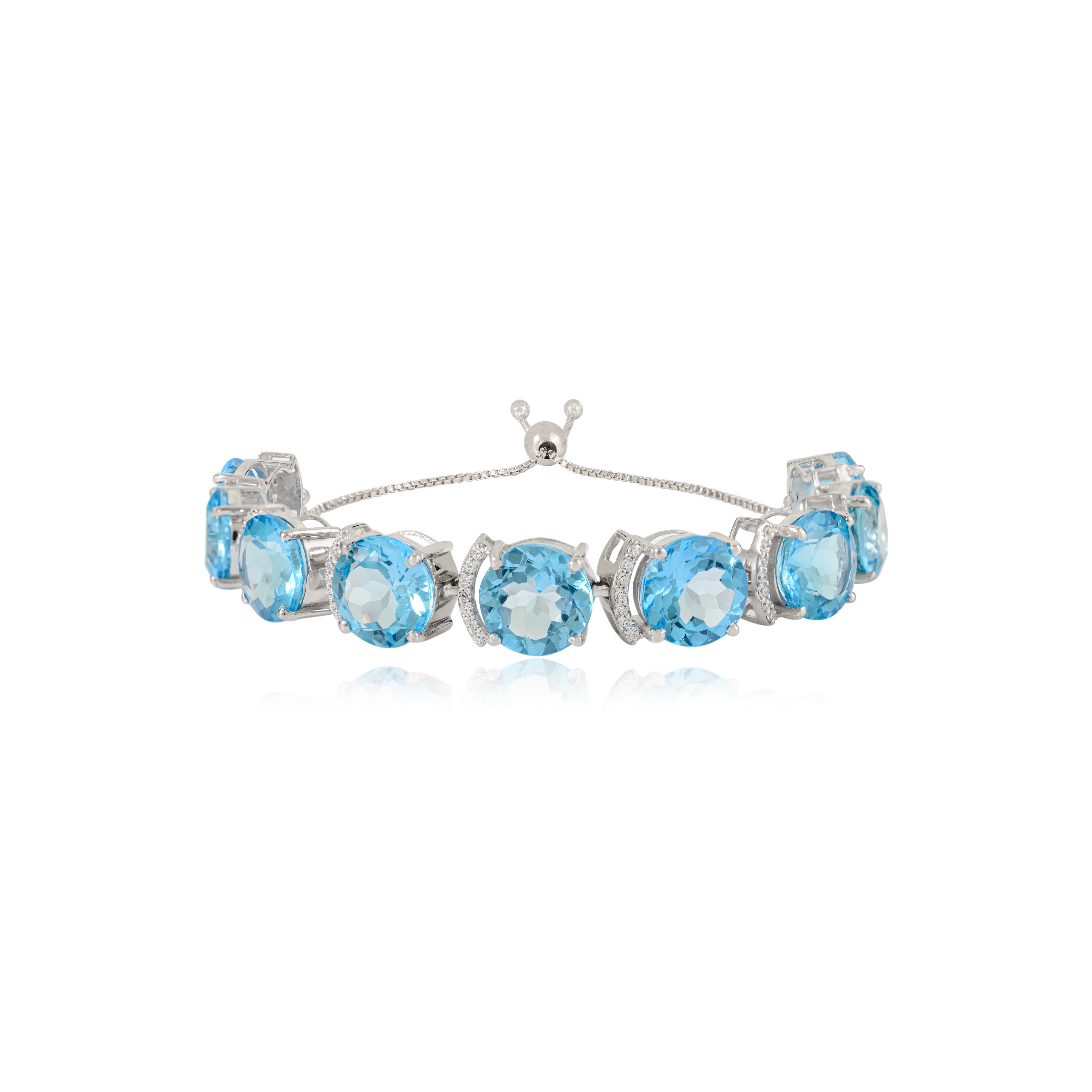 Contemporain Zircon blanc et Topaze bleue Bracelet Bolo ajustable en argent 925 Cadeau pour elle en vente