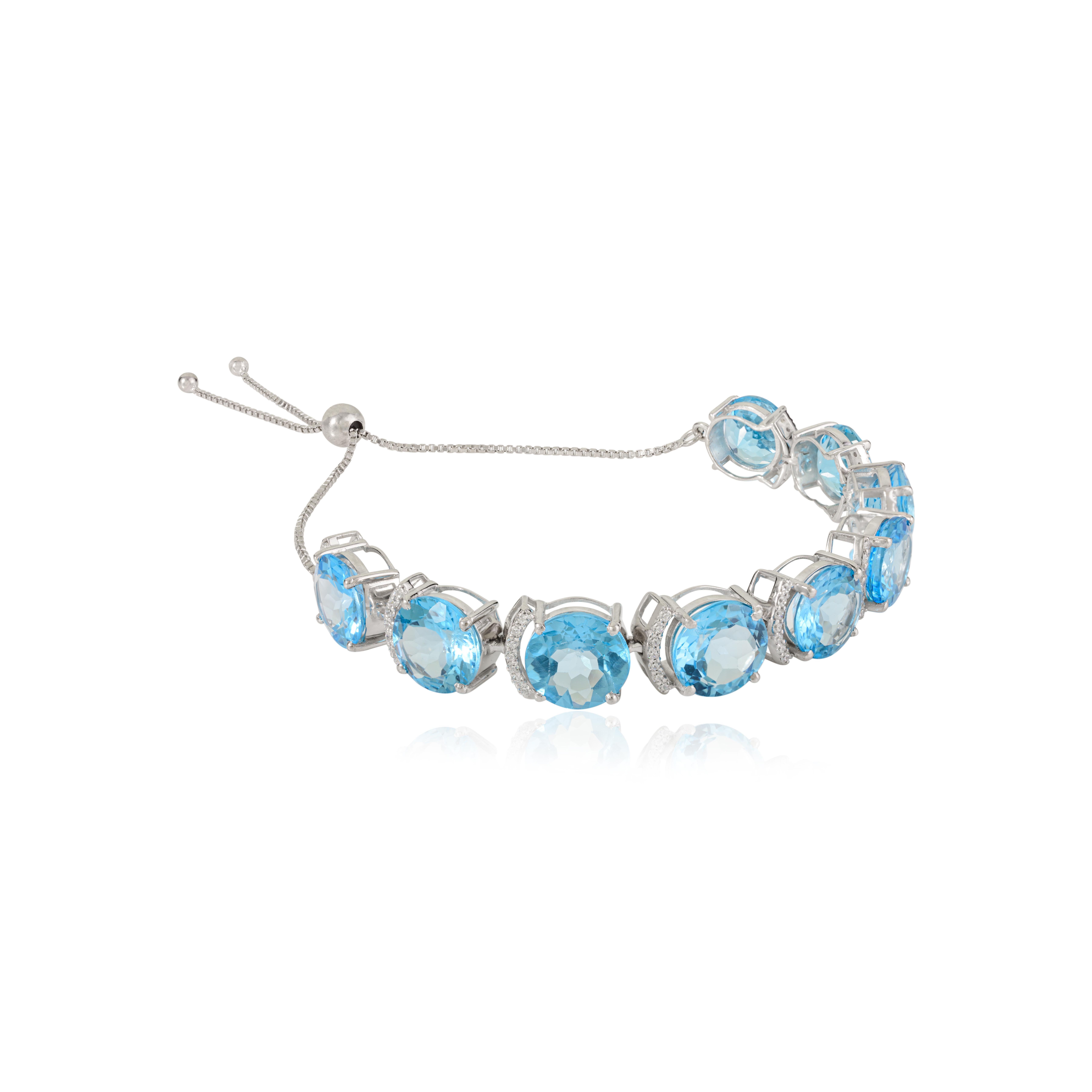 Zircon blanc et Topaze bleue Bracelet Bolo ajustable en argent 925 Cadeau pour elle Neuf - En vente à New York, NY