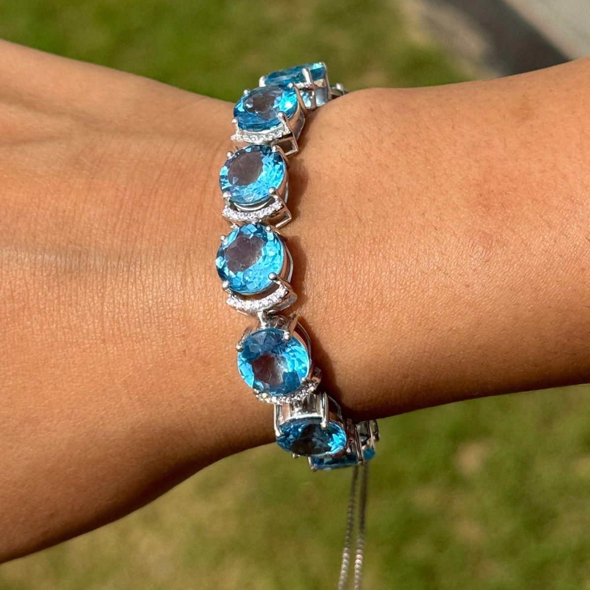 Zircon blanc et Topaze bleue Bracelet Bolo ajustable en argent 925 Cadeau pour elle en vente 2