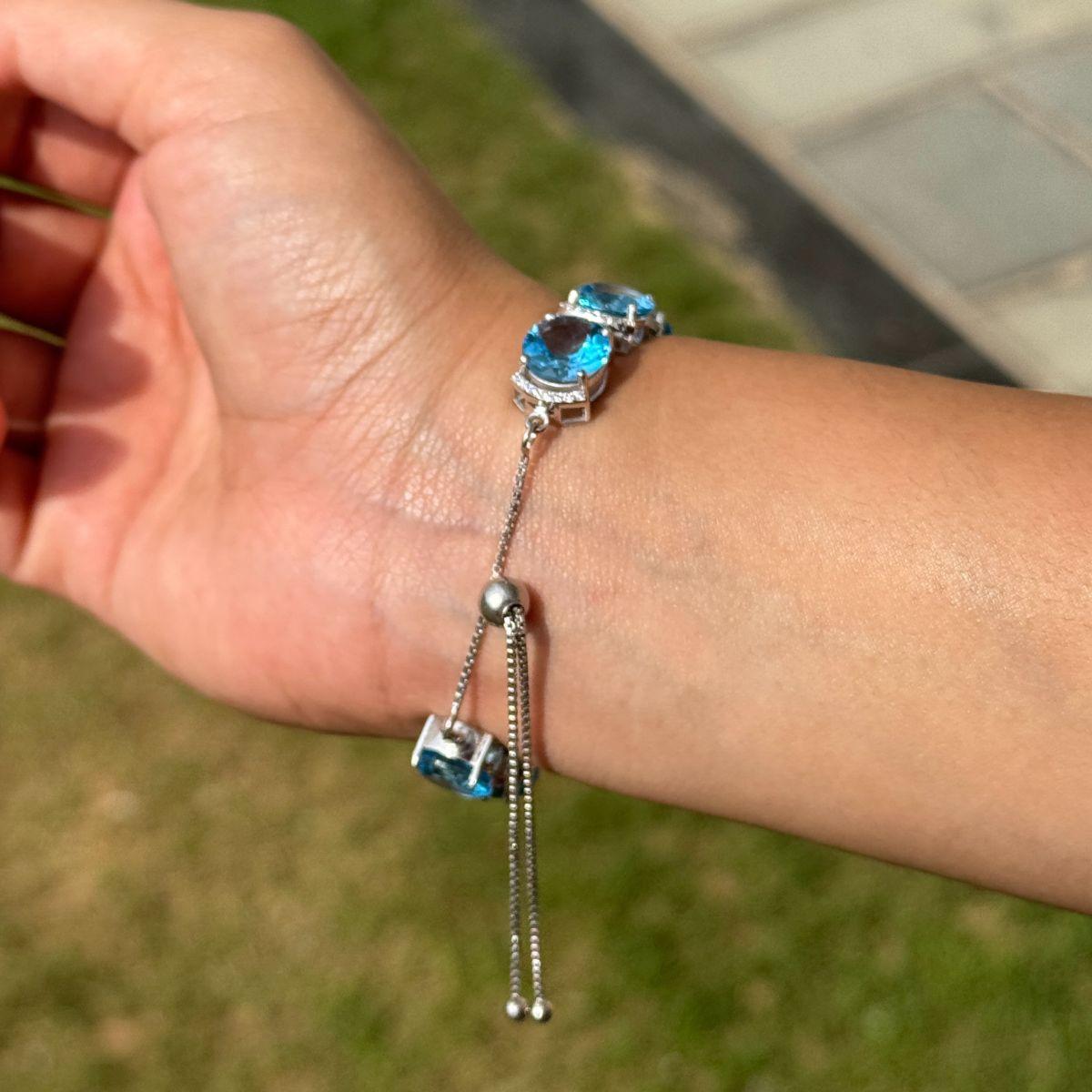 Zircon blanc et Topaze bleue Bracelet Bolo ajustable en argent 925 Cadeau pour elle en vente 3