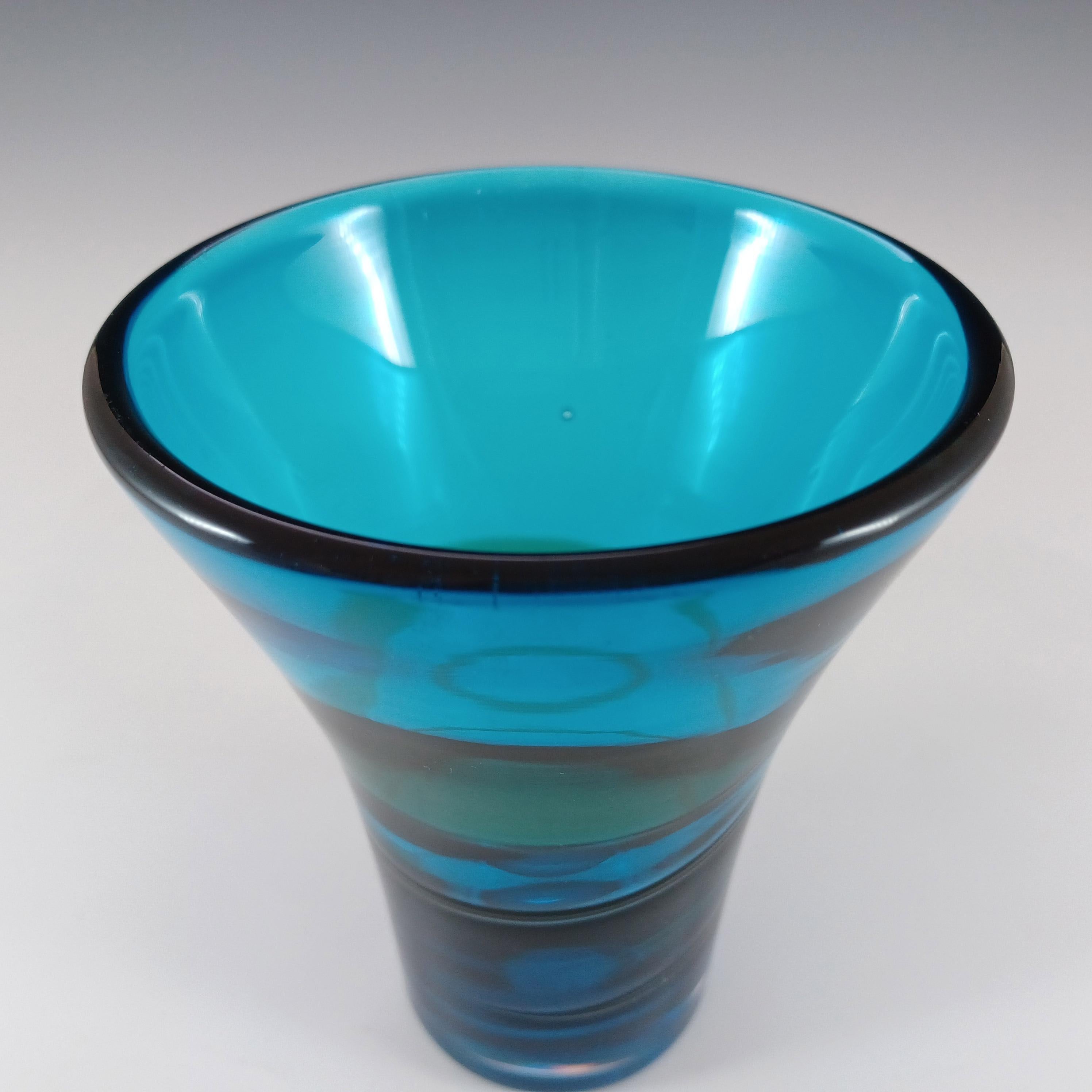 Mid-20th Century Whitefriars #9709 Baxter Blue/Green Glass Ribbon Trail Vase For Sale