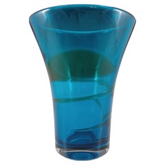 Vintage Whitefriars #9709 Baxter Blue/Green Glass Ribbon Trail Vase