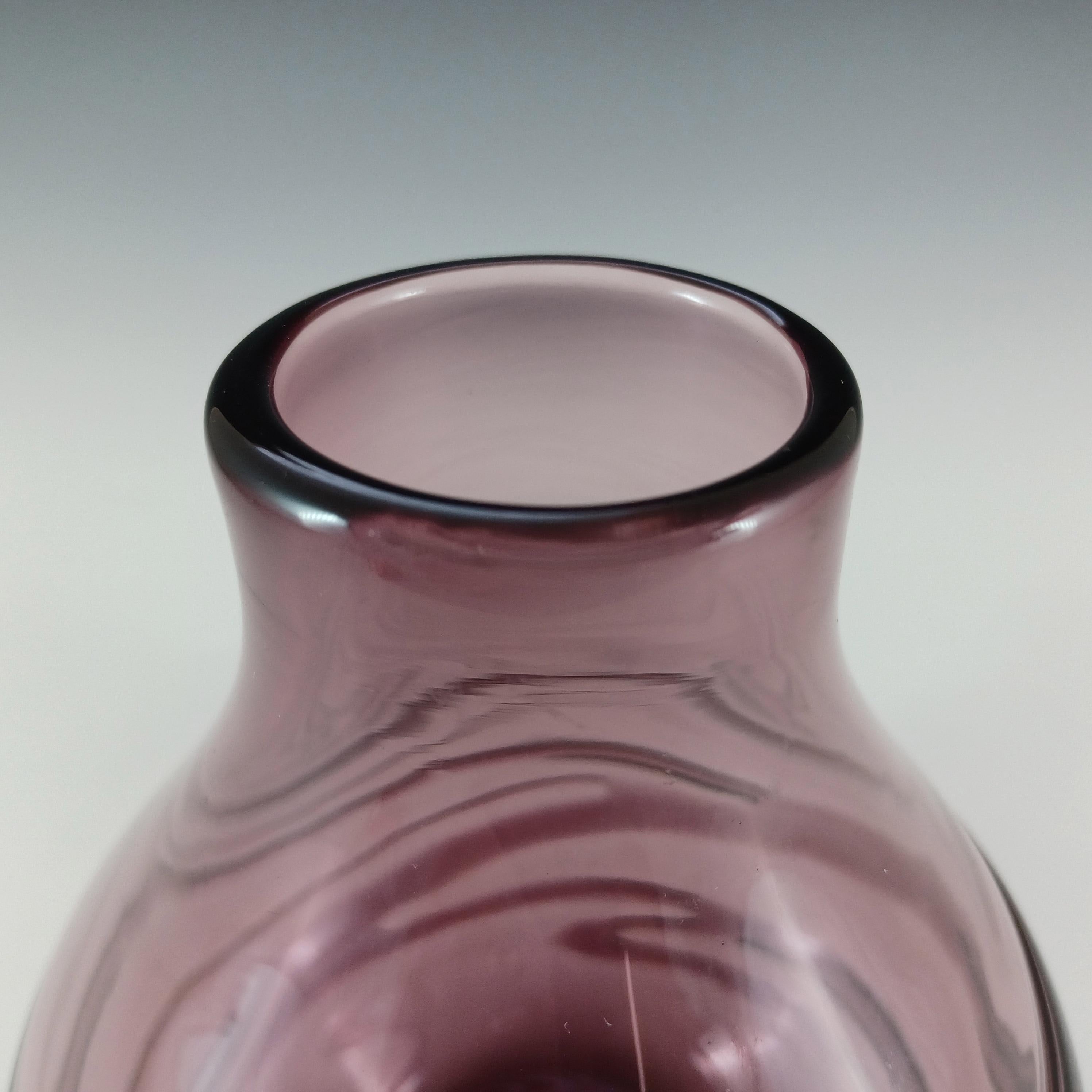 British Whitefriars #9803 Baxter Aubergine Glass Random Strapped Vase For Sale