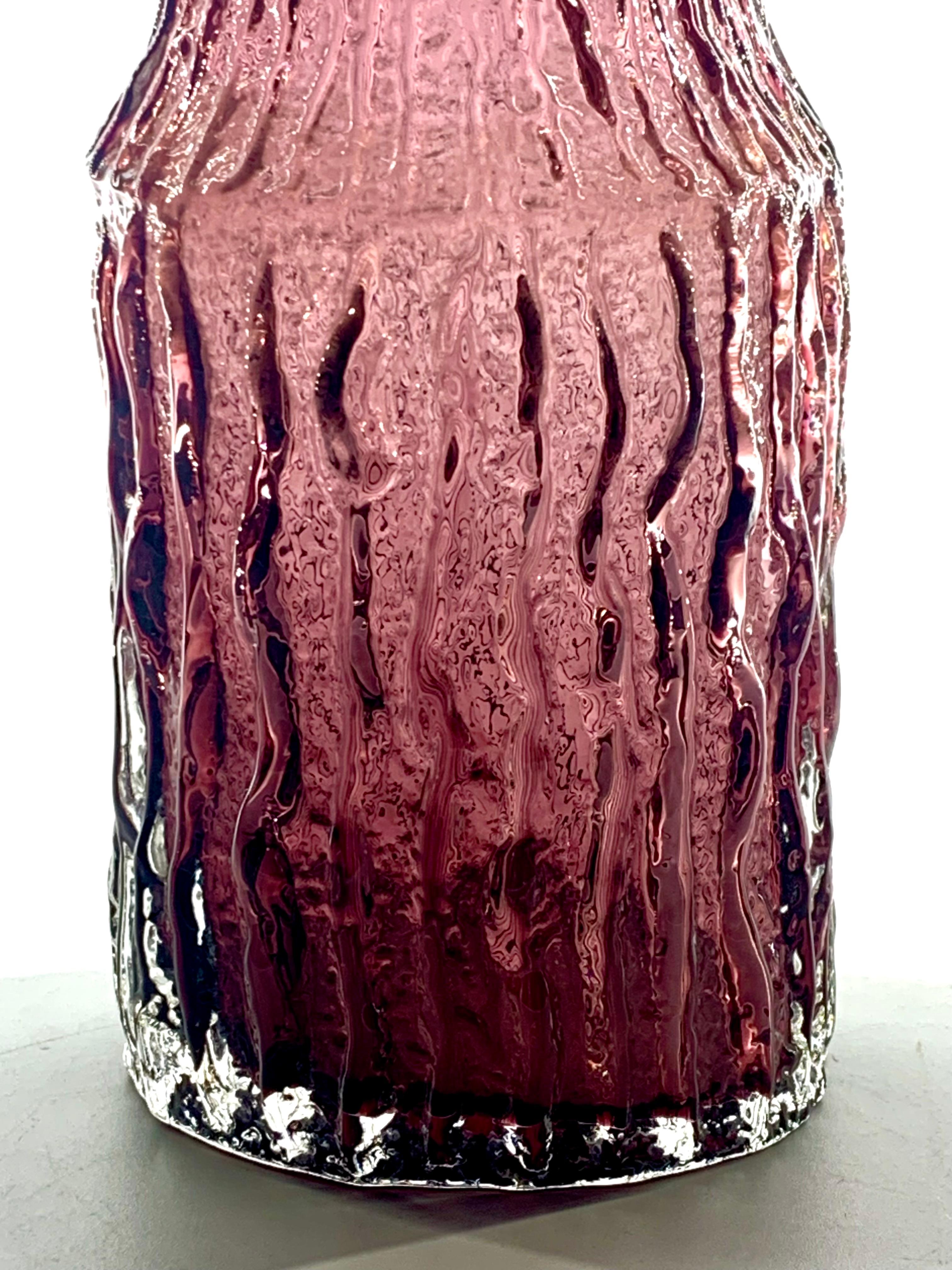 Mid-Century Modern Whitefriars by Geoffrey Baxter Aubergine bottle vase, U.K., c.1969.