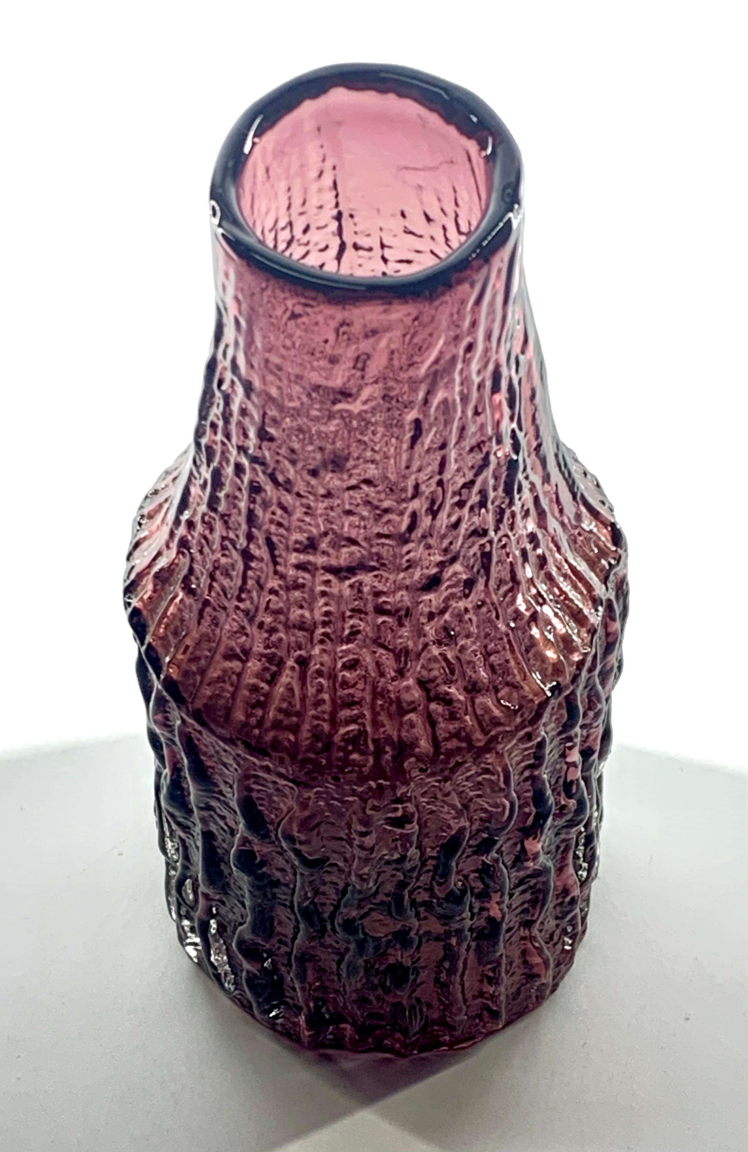 Molded Whitefriars by Geoffrey Baxter Aubergine bottle vase, U.K., c.1969.