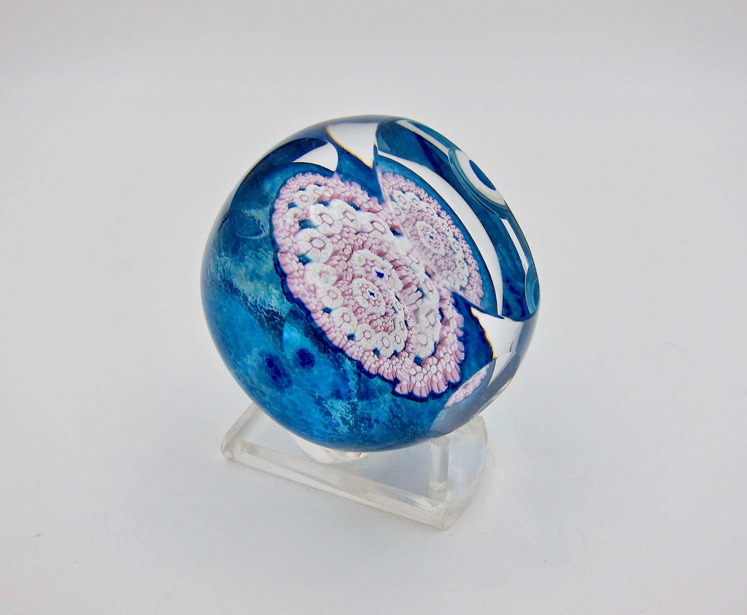 Modern English Whitefriars Millefiori Art Glass Paperweight with Butterfly, 1983