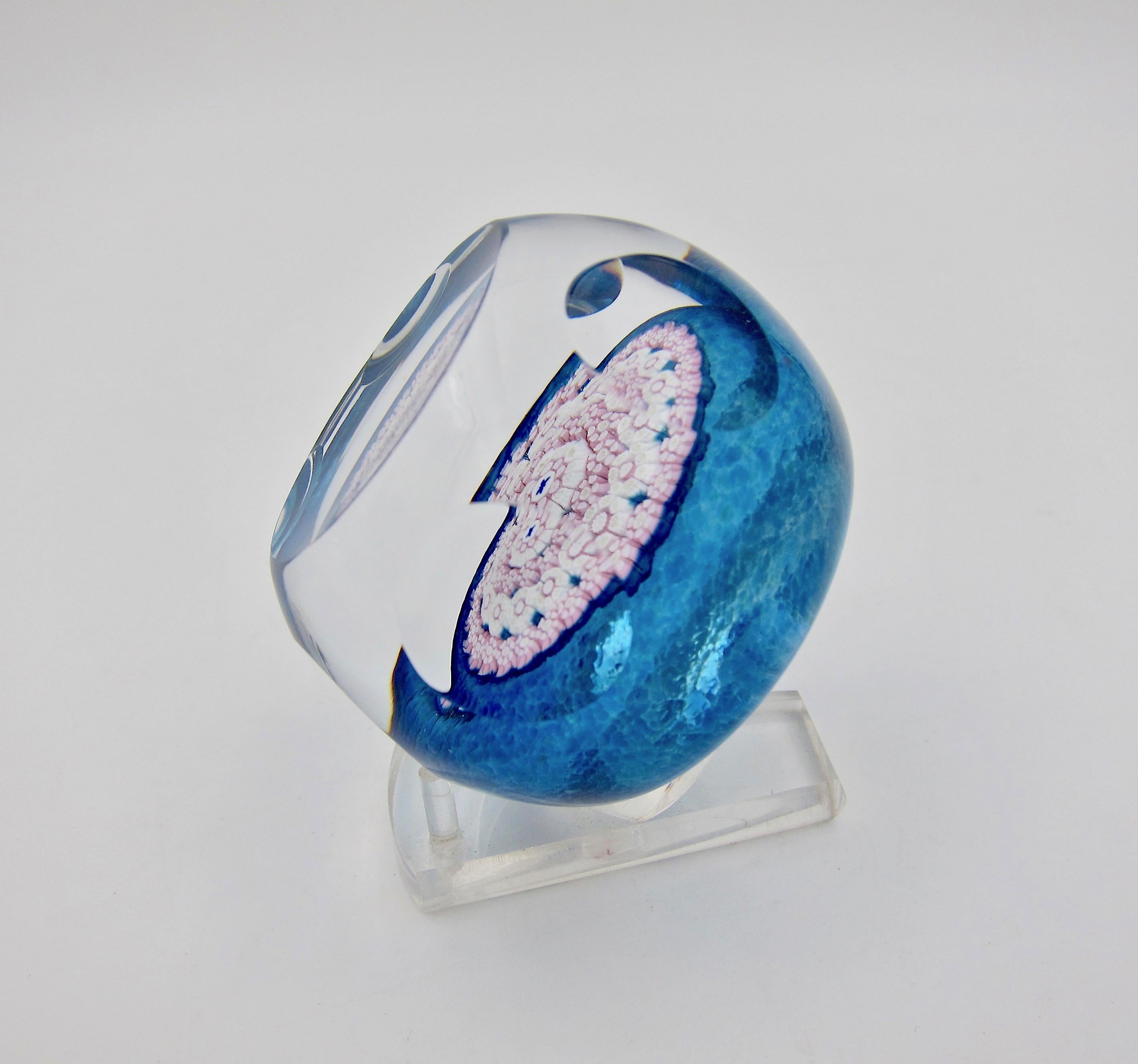 British English Whitefriars Millefiori Art Glass Paperweight with Butterfly, 1983