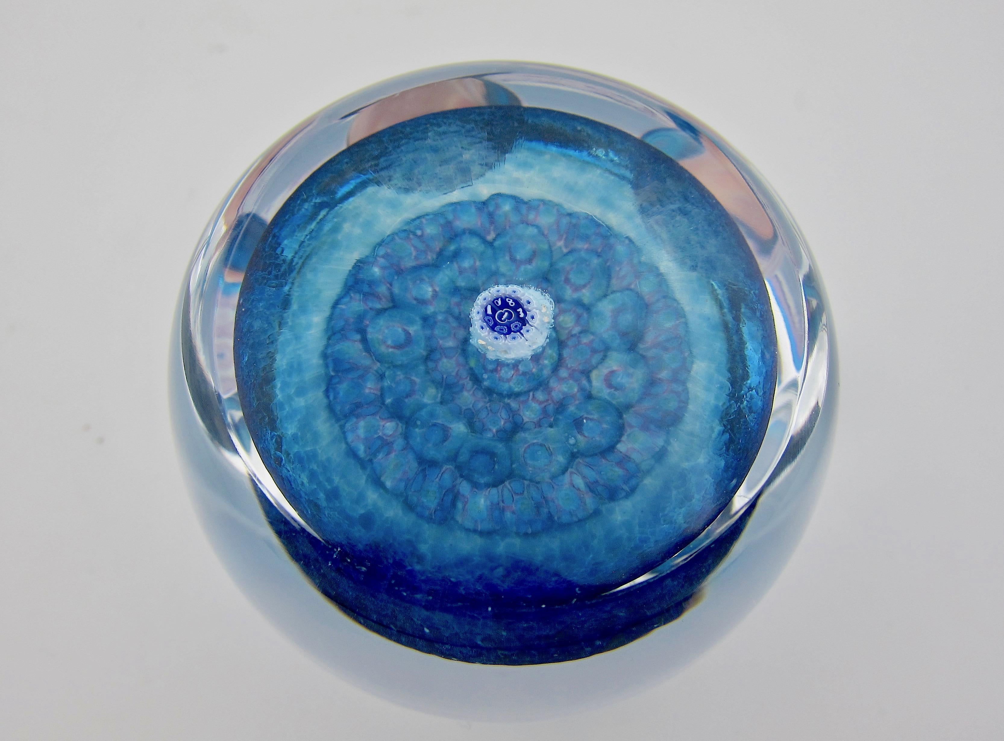 English Whitefriars Millefiori Art Glass Paperweight with Butterfly, 1983 In Good Condition In Los Angeles, CA