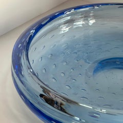 Whitefriars Geoffrey Baxter Large Blue Glass Dish, Controlled Bubbles, 1960s