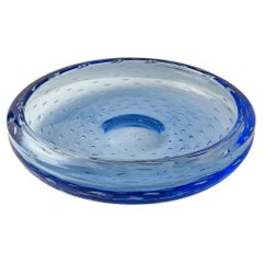 Whitefriars Geoffrey Baxter Large Blue Glass Dish, Controlled Bubbles, 1960s