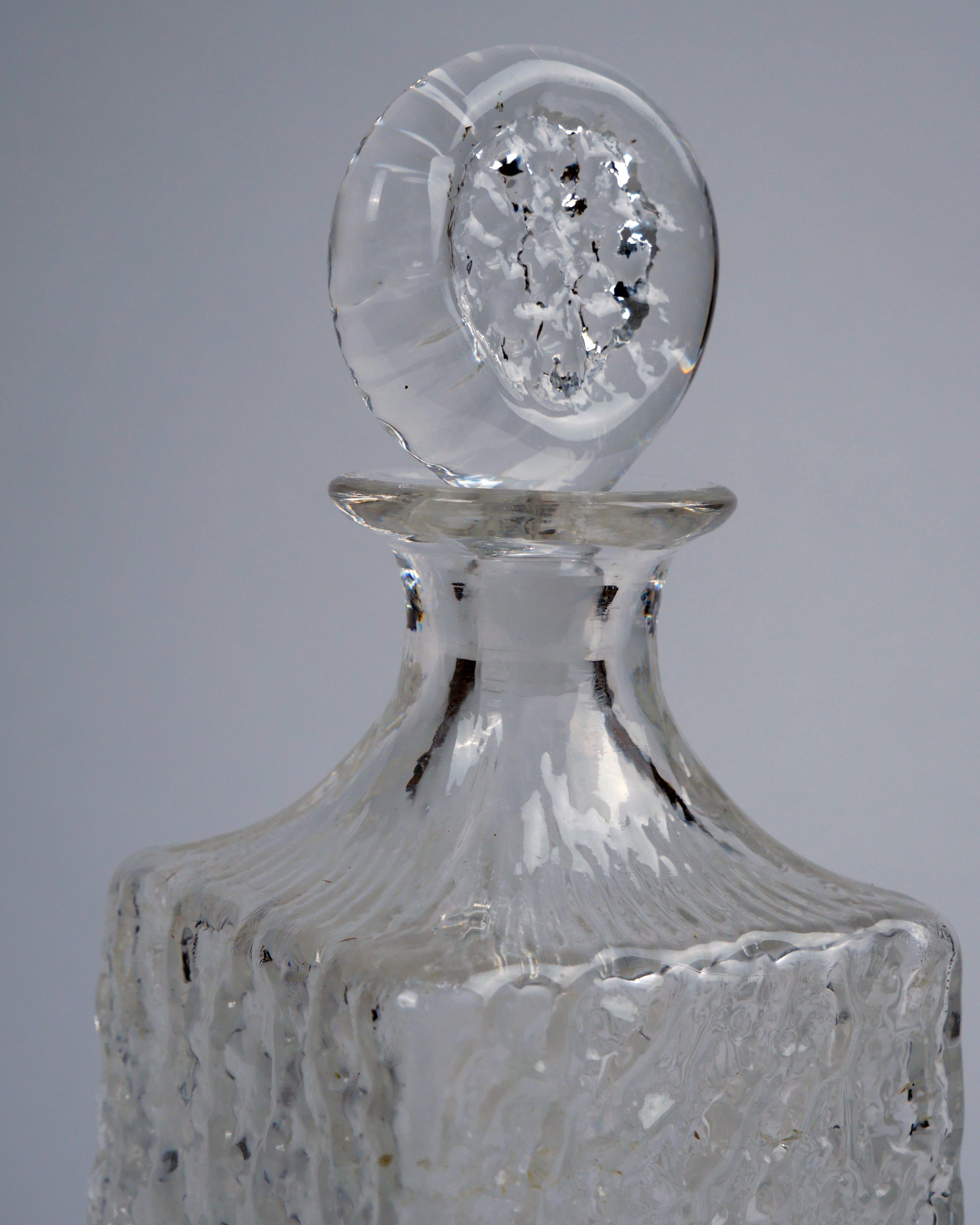 Britannique Carafe en verre glacé Whitefriars de Geoffrey Baxter, années 1960, pour Whisky Brandy en vente