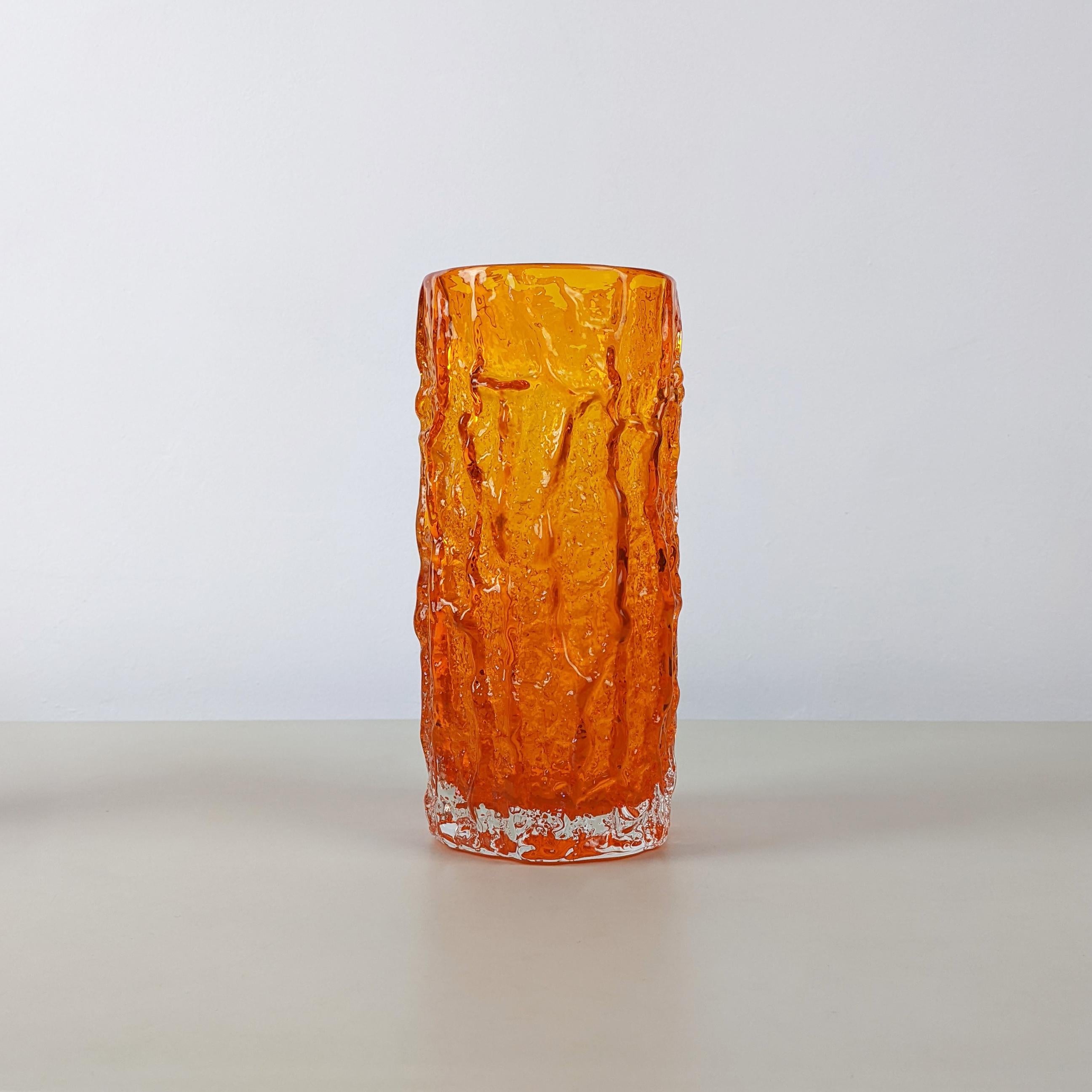 Whitefriars Large ‘Bark’ Vase, Orange Glass, by Geoffrey Baxter, 1960s