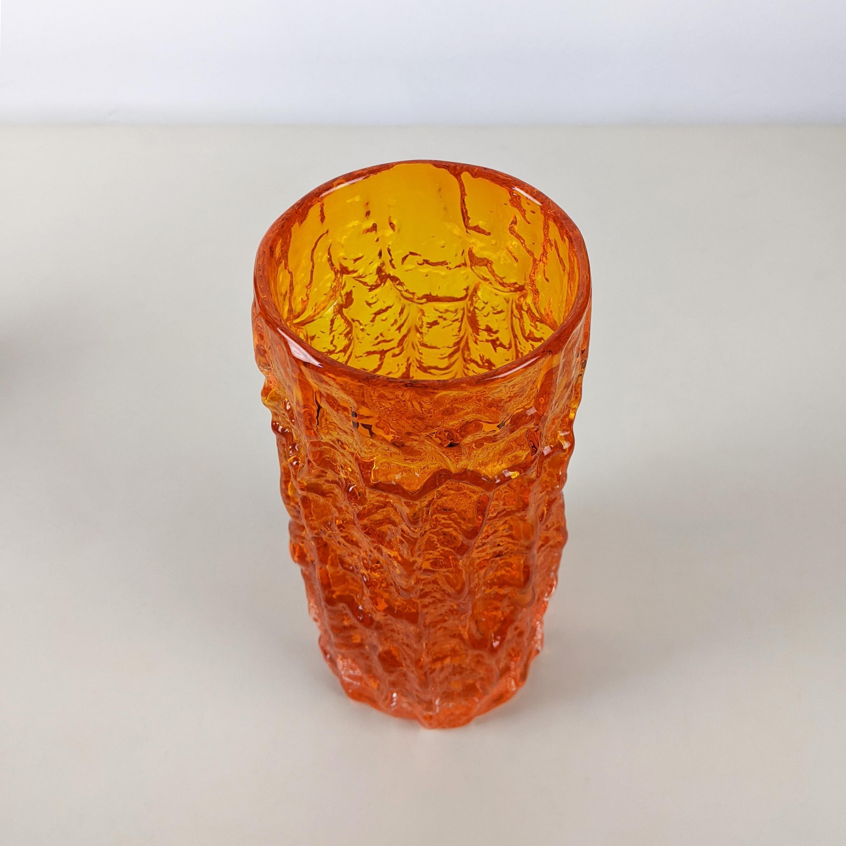 Mid-Century Modern Whitefriars Large ‘Bark’ Vase, Orange Glass, by Geoffrey Baxter, 1960s