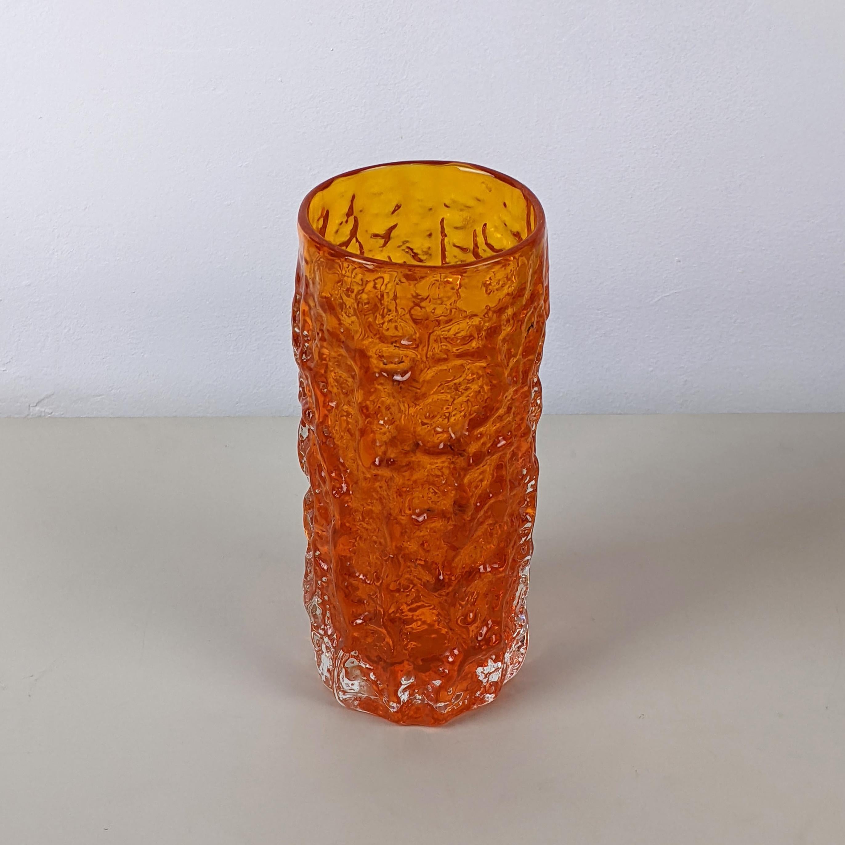British Whitefriars Large ‘Bark’ Vase, Orange Glass, by Geoffrey Baxter, 1960s