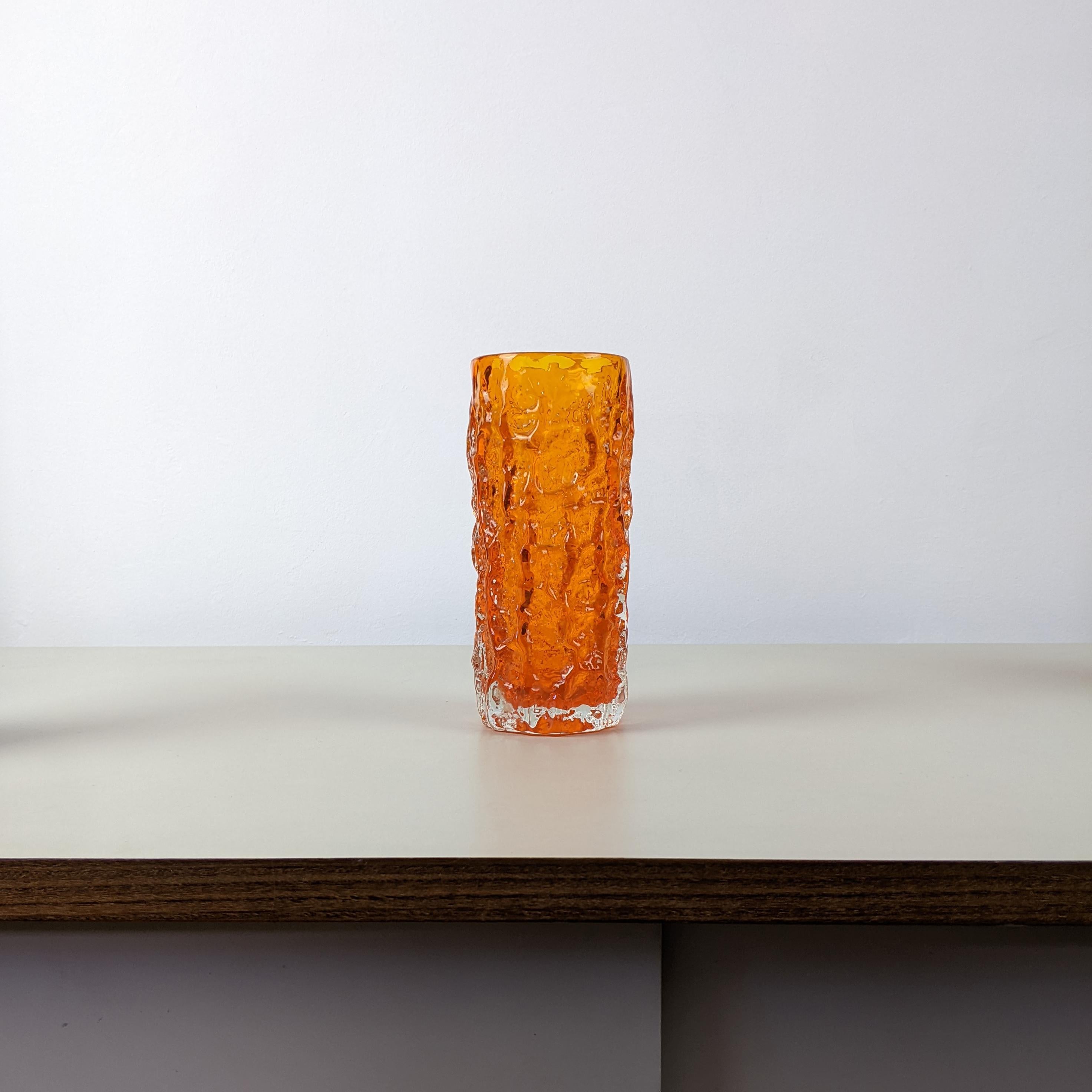 Mid-20th Century Whitefriars Large ‘Bark’ Vase, Orange Glass, by Geoffrey Baxter, 1960s