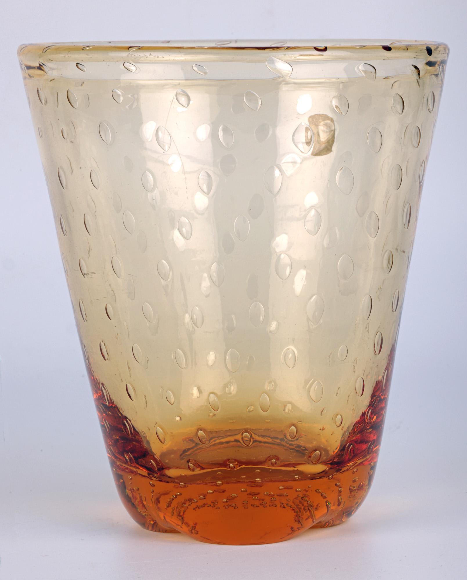 20th Century Whitefriars Mid-Century Controlled Bubble Amber Glass Vase For Sale