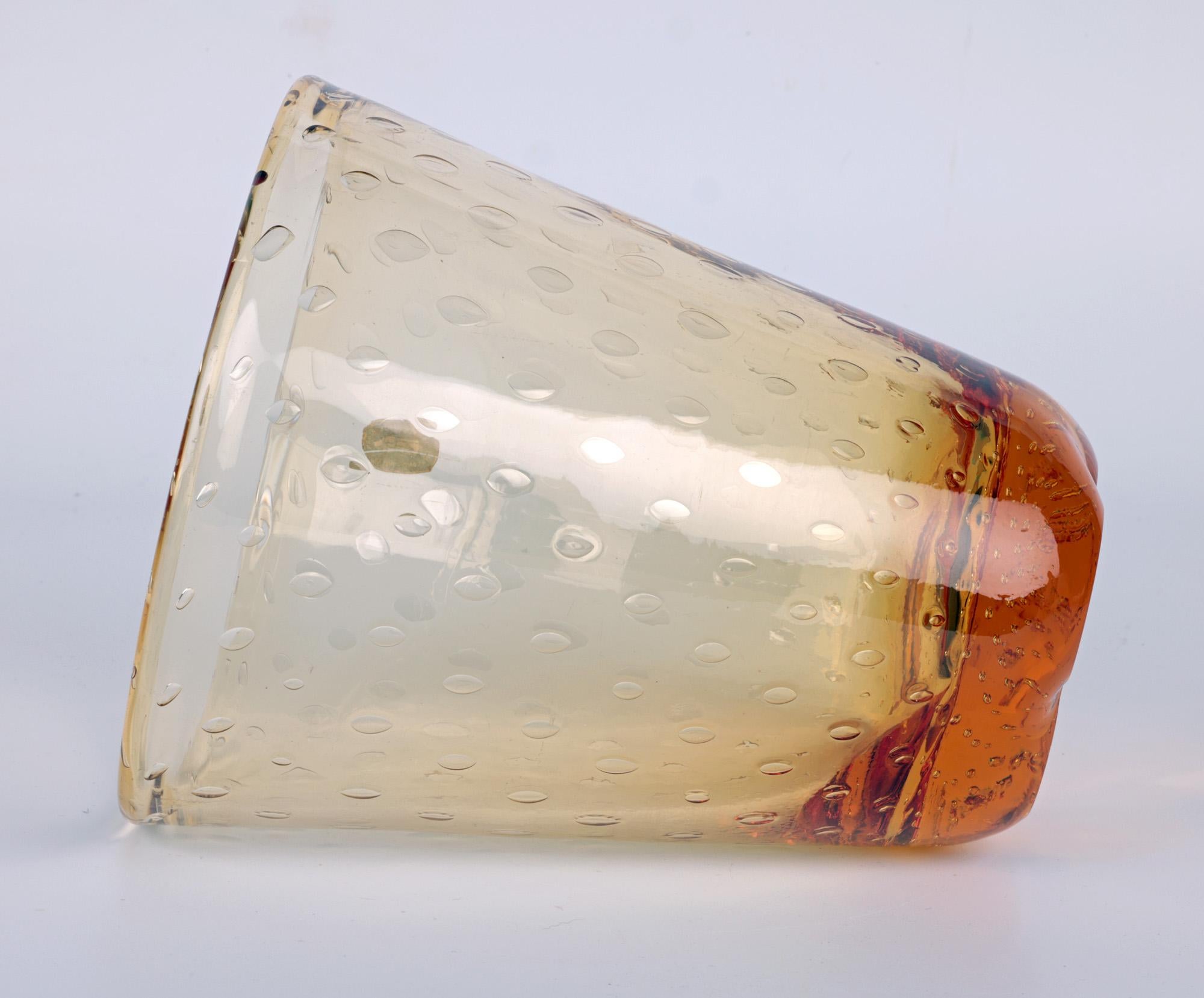 Art Glass Whitefriars Mid-Century Controlled Bubble Amber Glass Vase For Sale