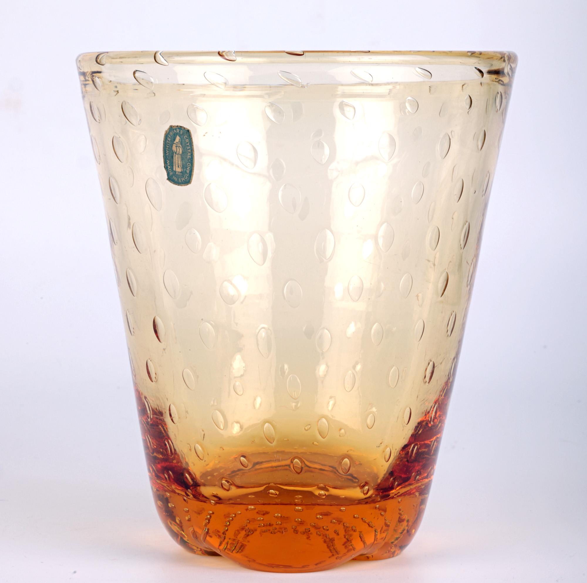 Whitefriars Mid-Century Controlled Bubble Amber Glass Vase For Sale 5