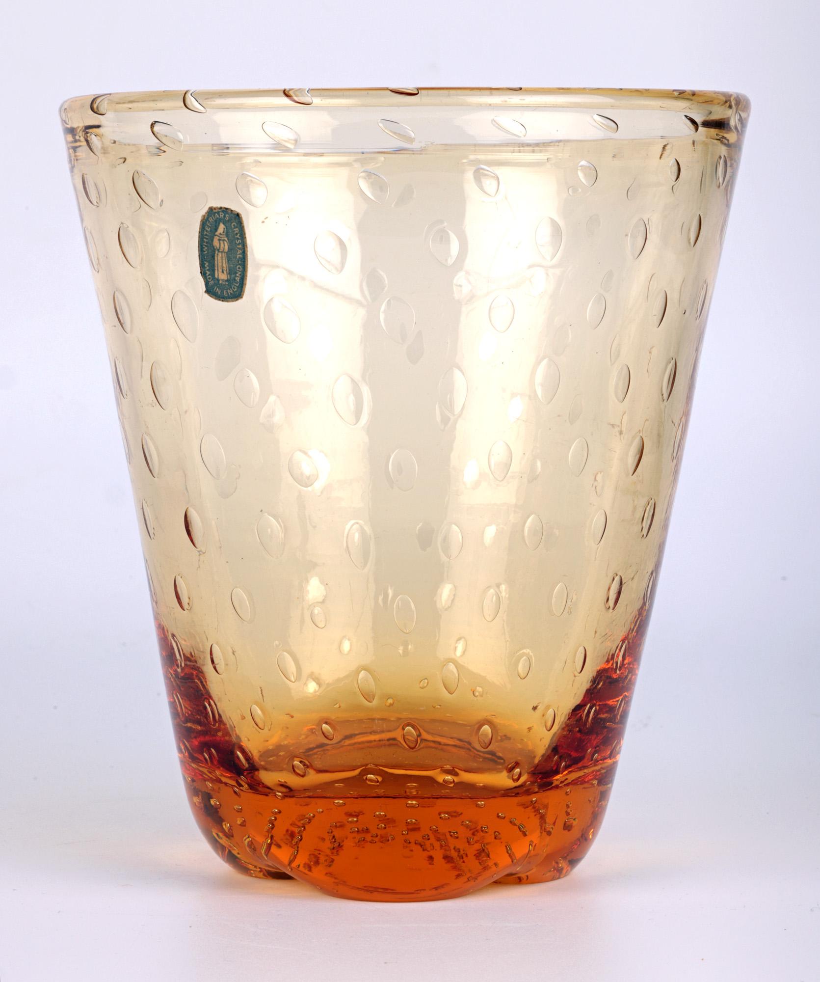 Mid-Century Modern Whitefriars Mid-Century Controlled Bubble Amber Glass Vase For Sale