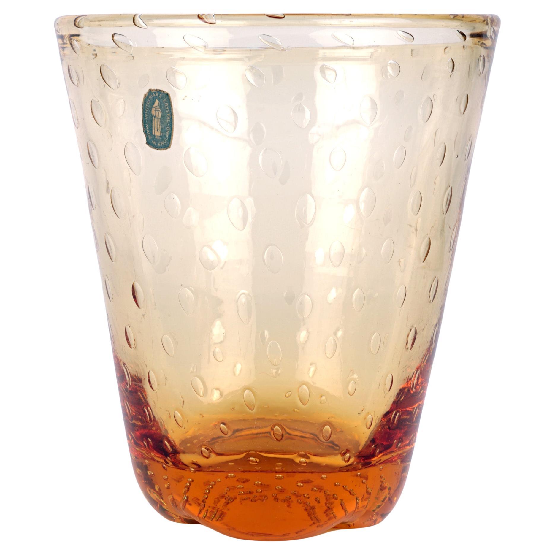 Whitefriars Mid-Century Controlled Bubble Amber Glass Vase For Sale