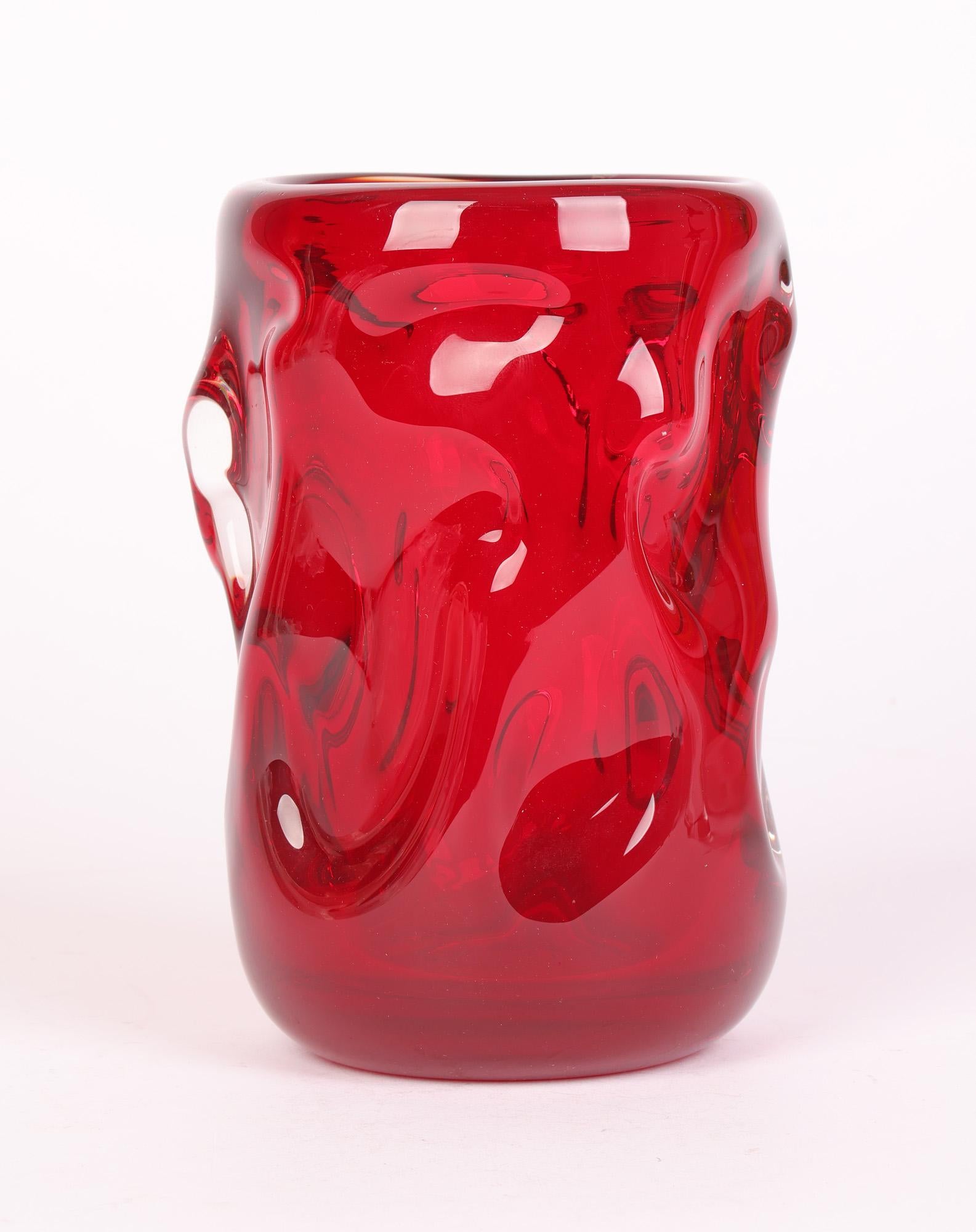 Whitefriars Mid-Century Red Knobbly Art Glass Vase For Sale 2